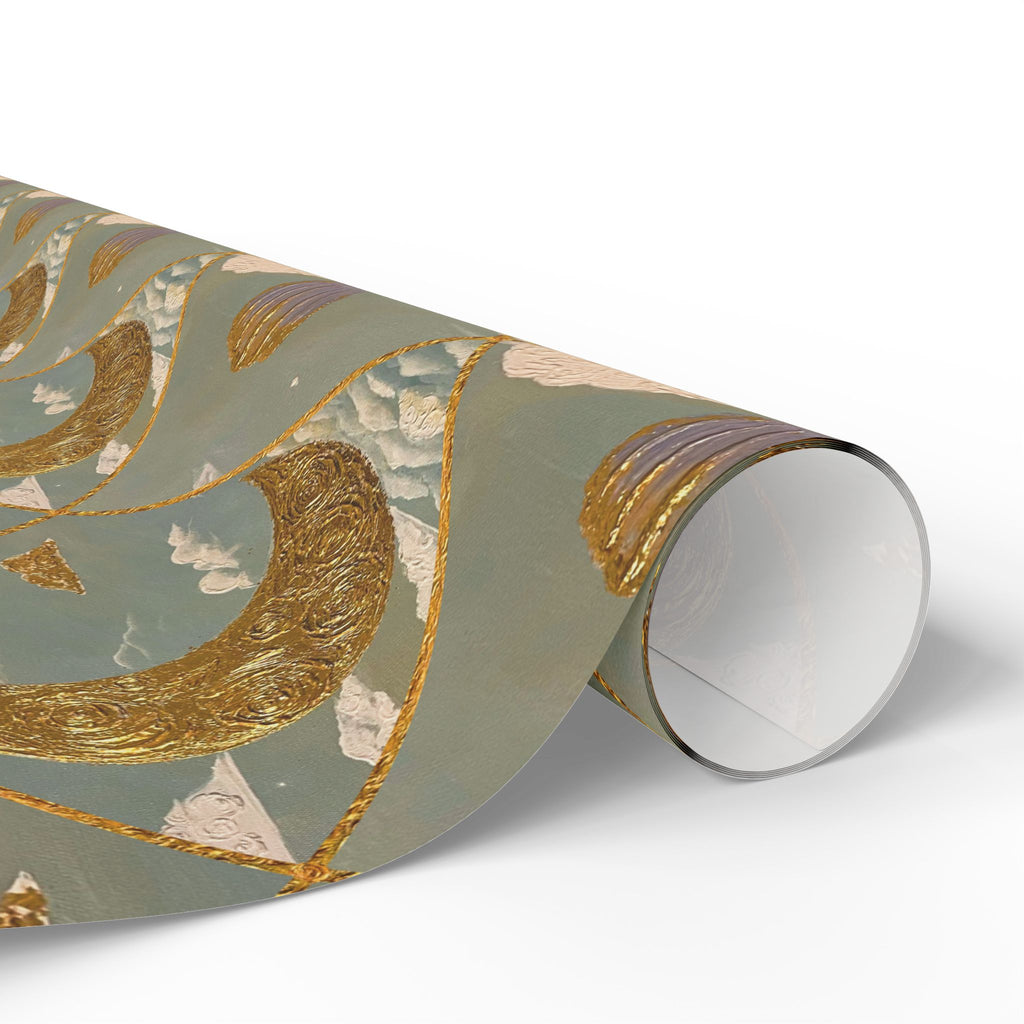 Gold Crescent Moon with Hot Air Balloon Decorative Wrapping Paper Roll, Elegant Gold Foil Gift Wrap for Showers & Holidays