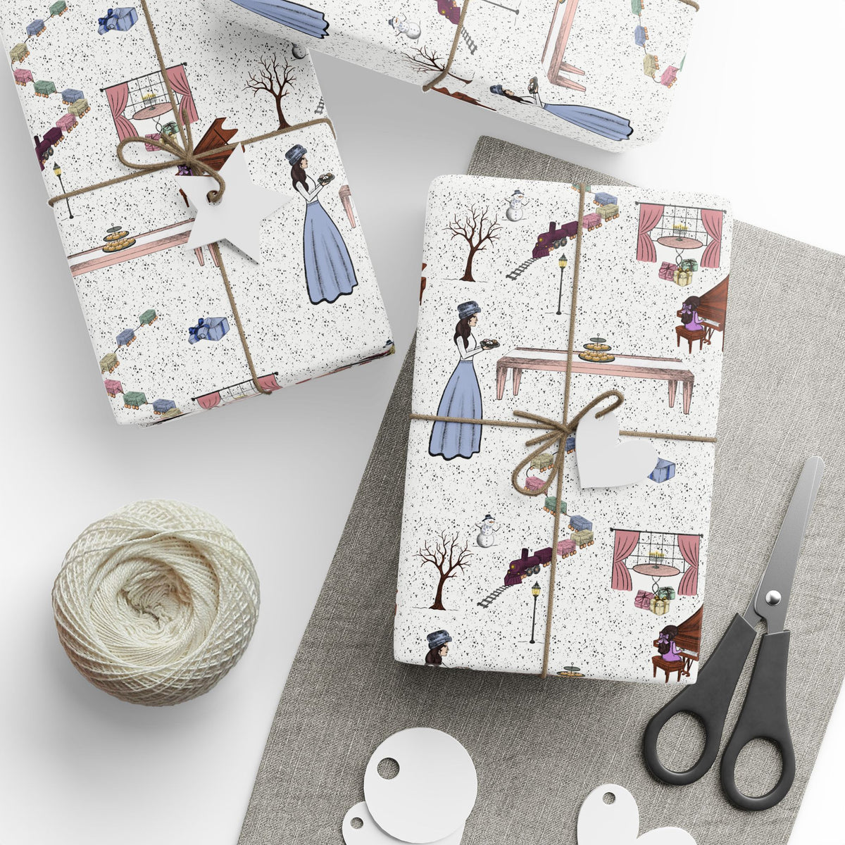 Awaiting Guests, Hanukkah Wrapping Paper Whimsical Family Scene, Colorful Gift Wrap
