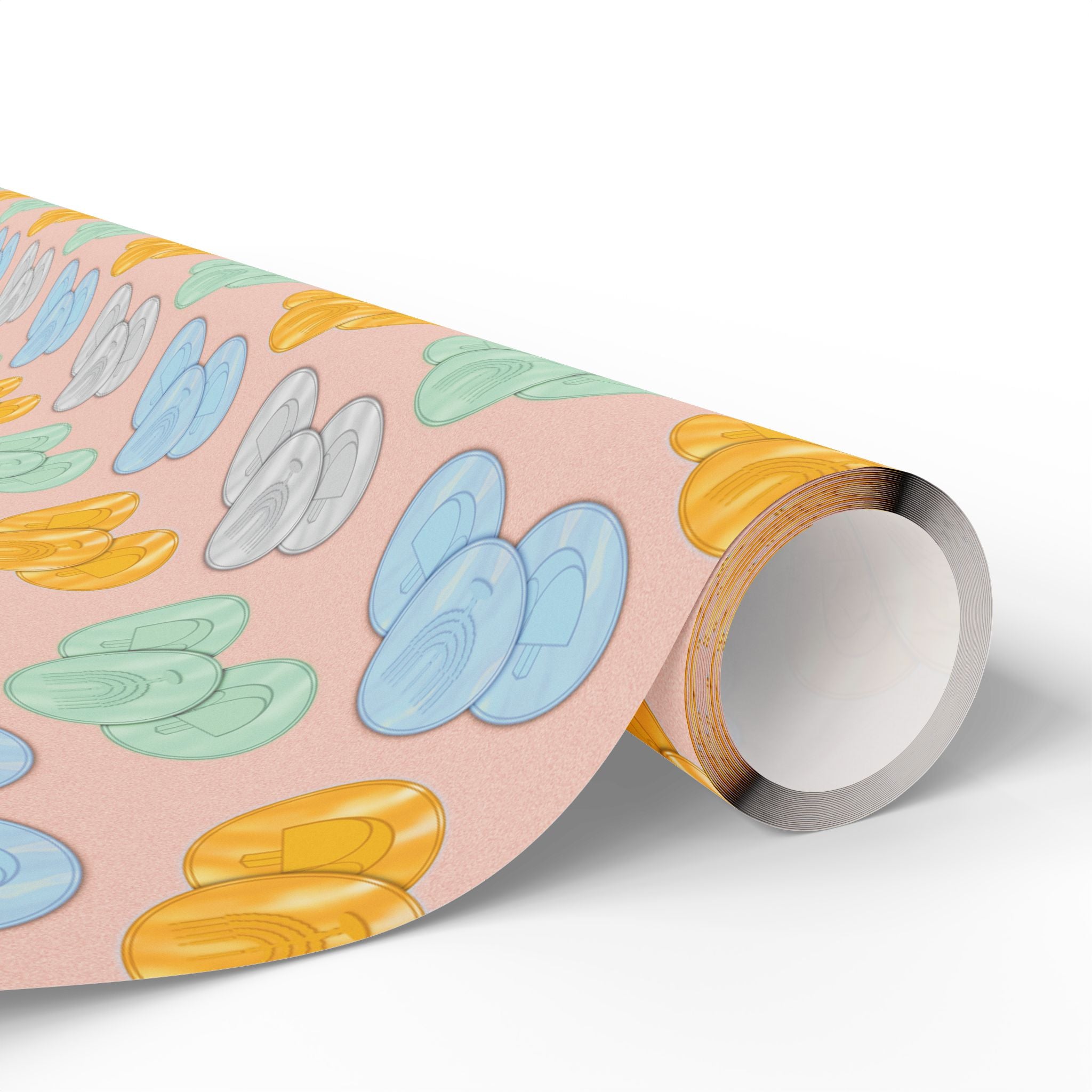 Pastel Pink Hanukkah Wrapping Paper, Hanukkah Gelt with Menorah & Dreidels