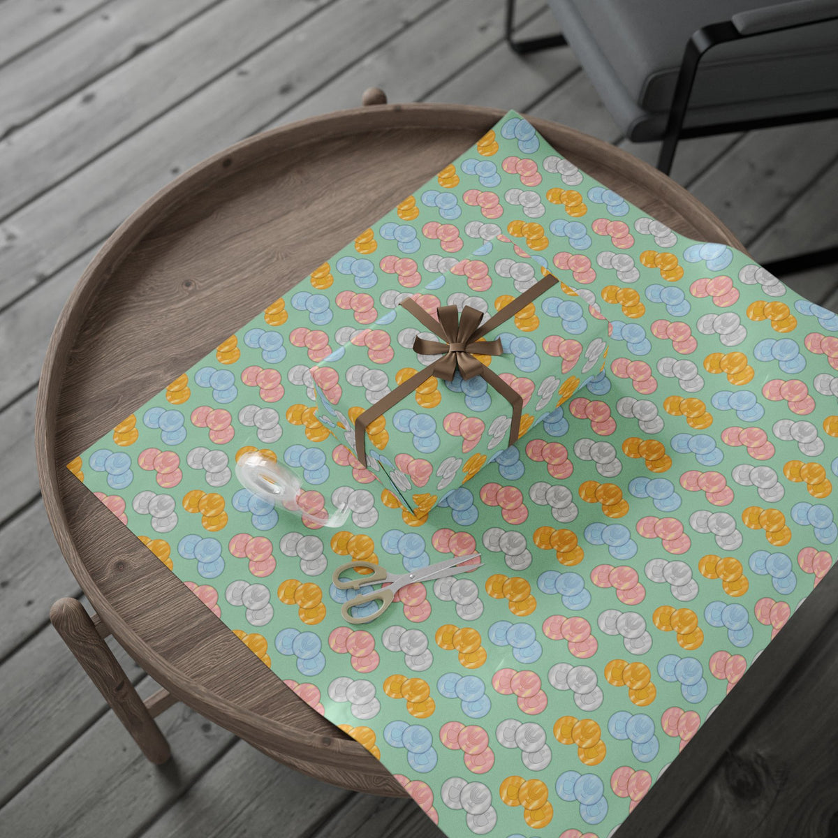 Pastel Green Hanukkah Gelt Pattern Wrapping Paper — Pink and Green Gift Wrap
