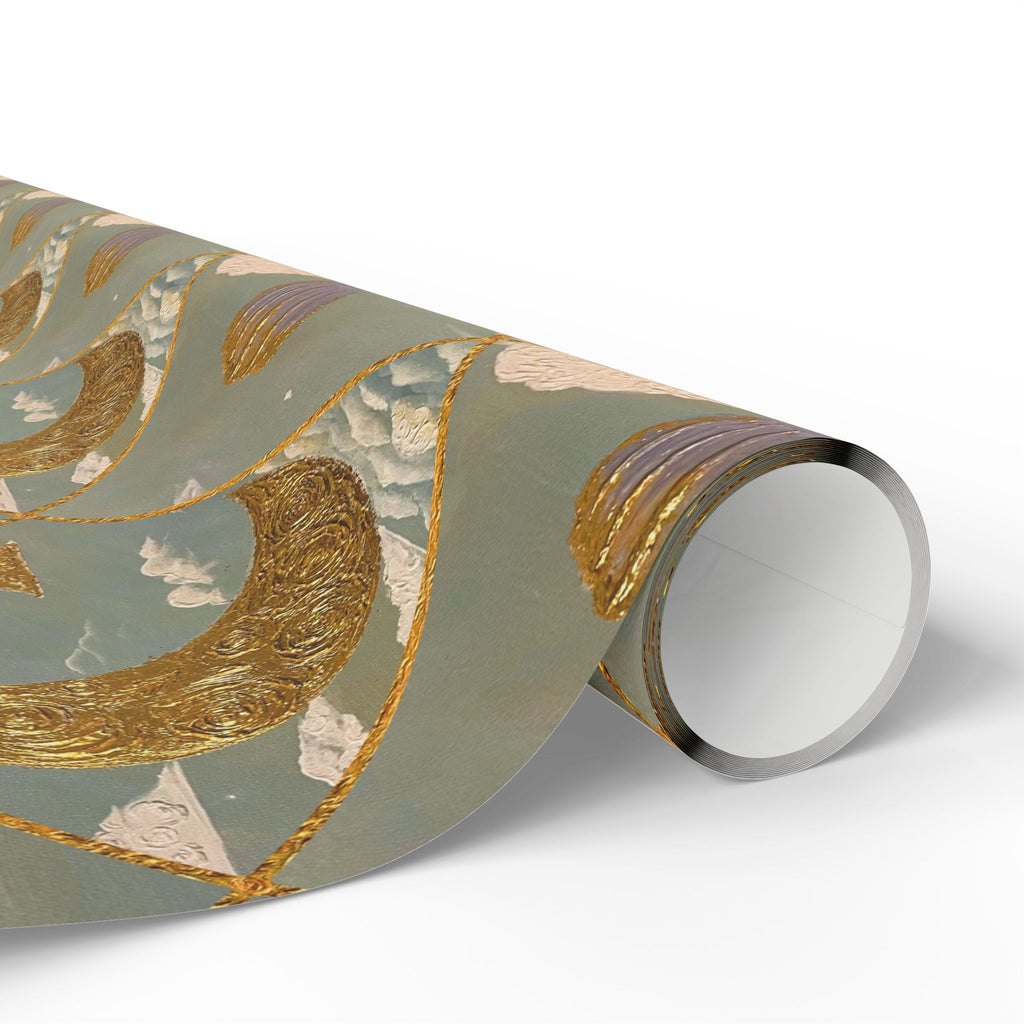 Gold Crescent Moon with Hot Air Balloon Decorative Wrapping Paper Roll — Elegant Metallic Gift Wrap for Showers & Holidays