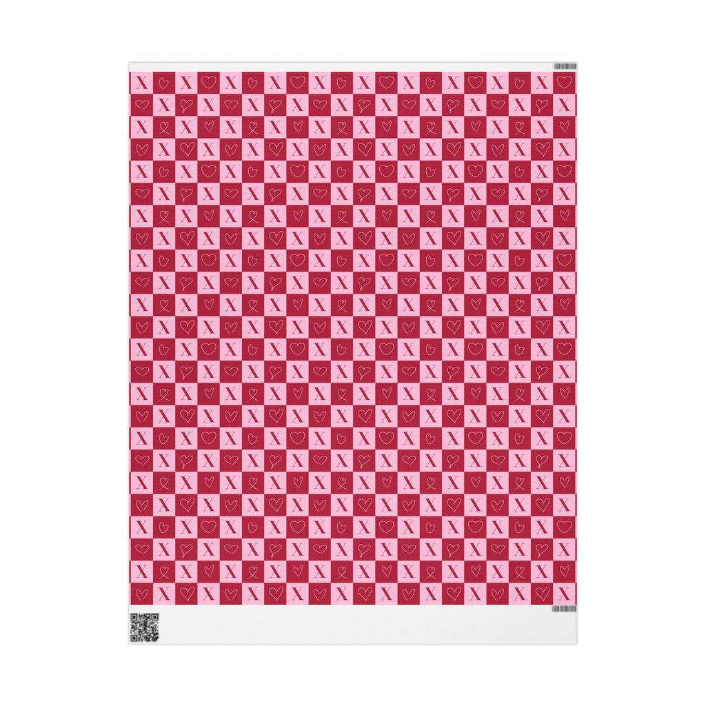 Valentine’s Gift Wrap – Pink Checkerboard Wrapping Paper with X and Heart-Shaped O Pattern, Romantic Valentine Packaging