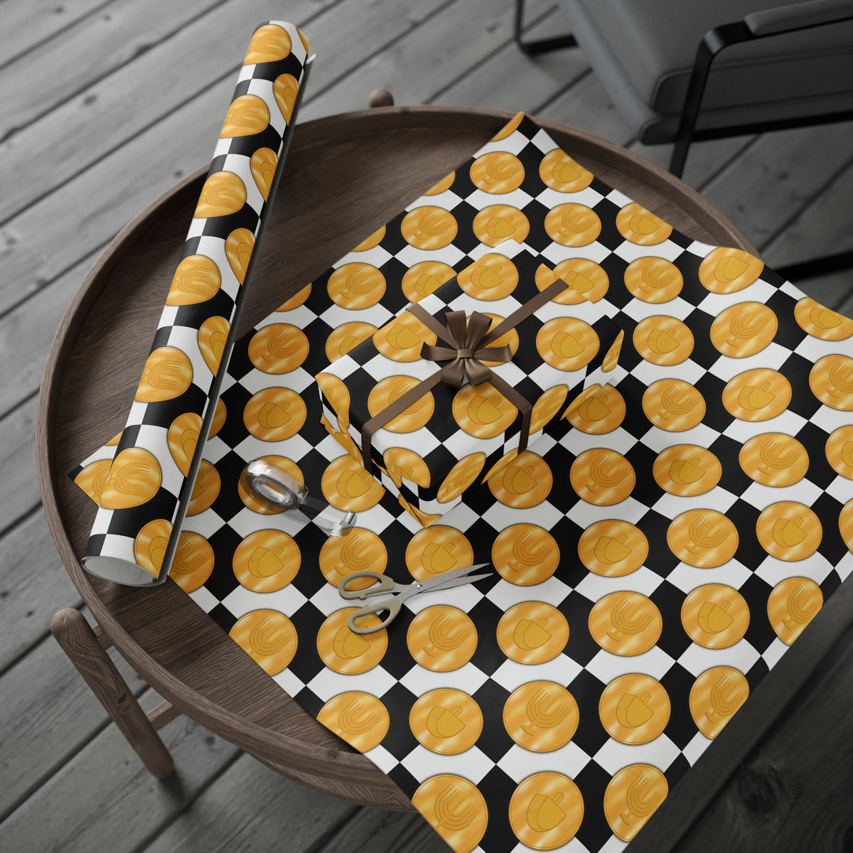 Gelt on the Kitchen Floor | Hanukkah Wrapping Paper