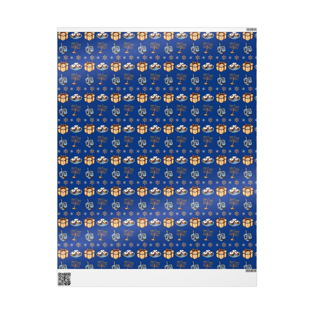 Hanukkah Dreidel and Menorah Pattern Wrapping Paper | Blue Holiday Wrap