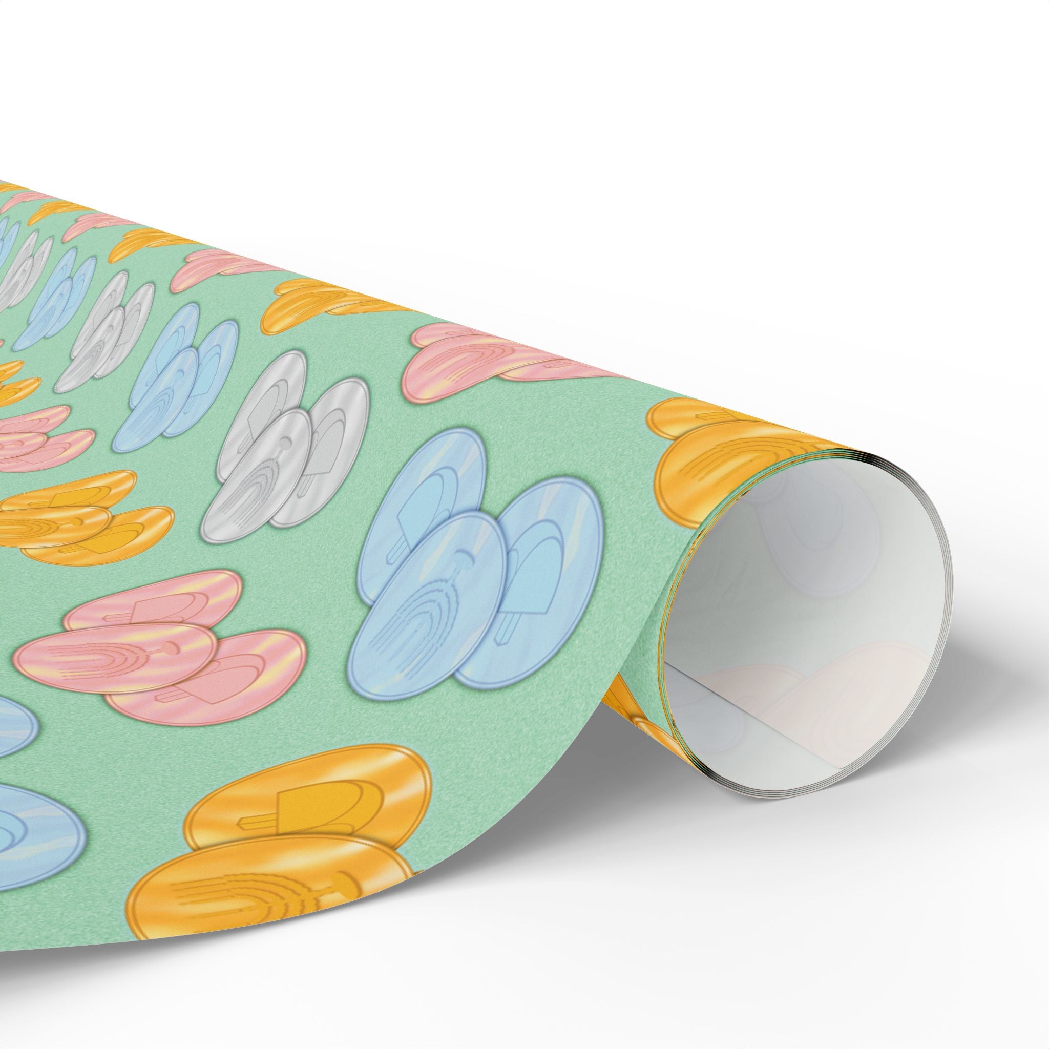 Pastel Green Hanukkah Gelt Pattern Wrapping Paper Roll — Pink and Green Gift Wrap
