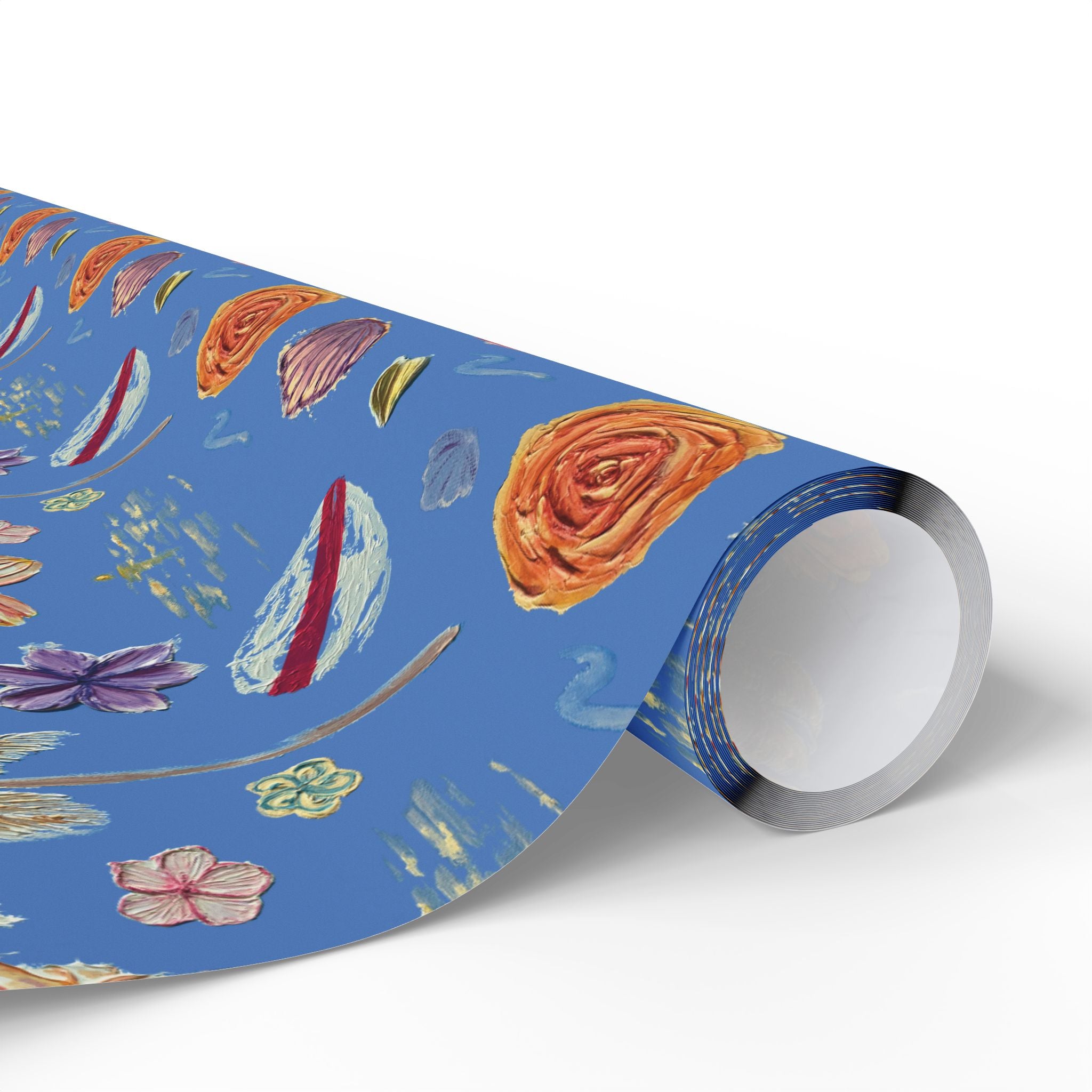 Tropical Floral Blue Gift Wrap — Hand-Painted Flowers & Petals Wrapping Paper