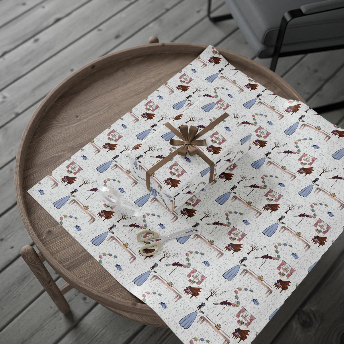 Awaiting Guests, Hanukkah Wrapping Paper Whimsical Family Scene, Colorful Gift Wrap