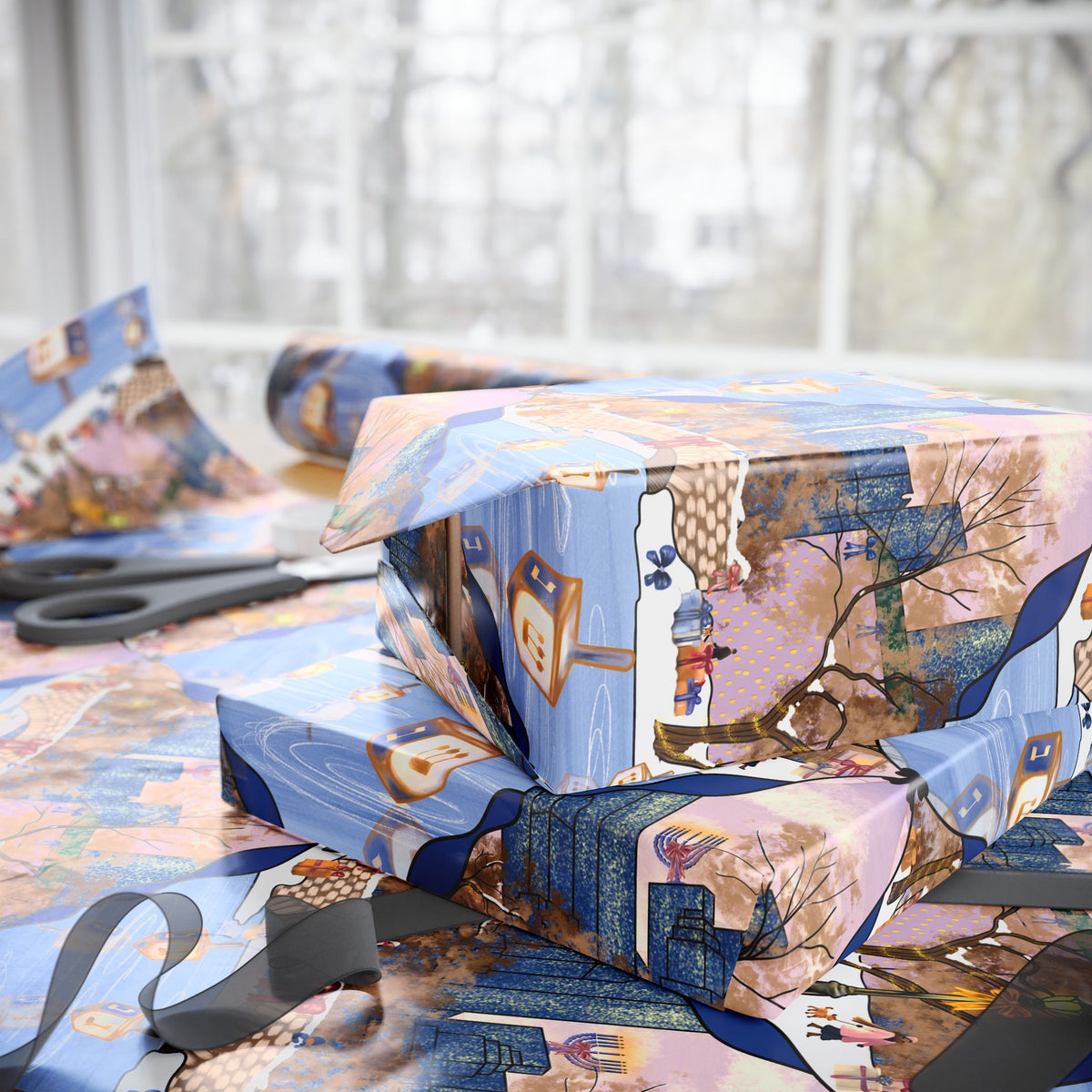 Dreidels on Ice | Hanukkah in New York Wrapping Paper