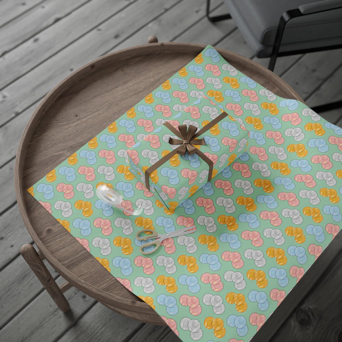 Pastel Green Hanukkah Gelt Pattern Wrapping Paper — Pink and Green Gift Wrap