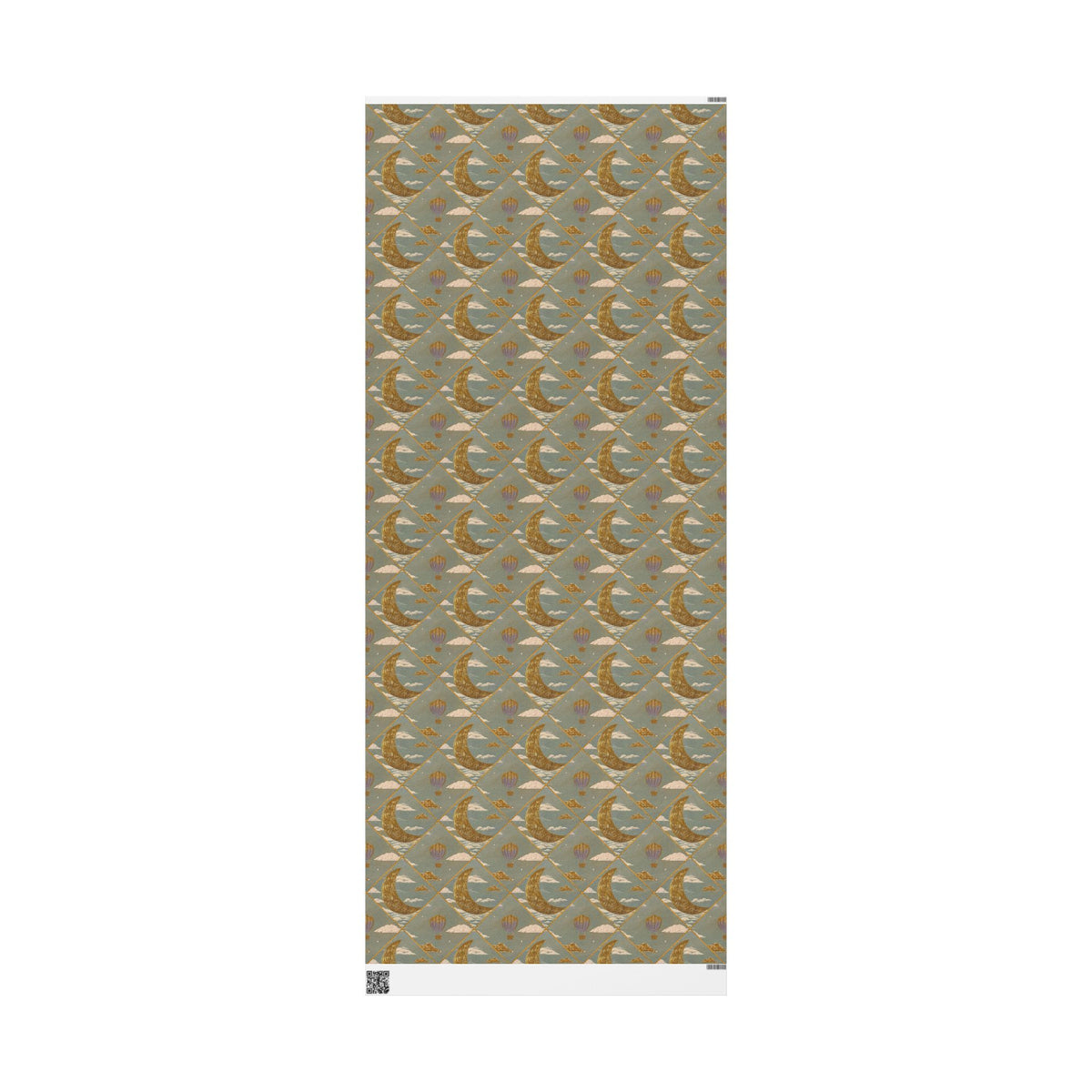 Gold Crescent Moon with Hot Air Balloon Decorative Wrapping Paper Roll, Elegant Gold Foil Gift Wrap for Showers & Holidays