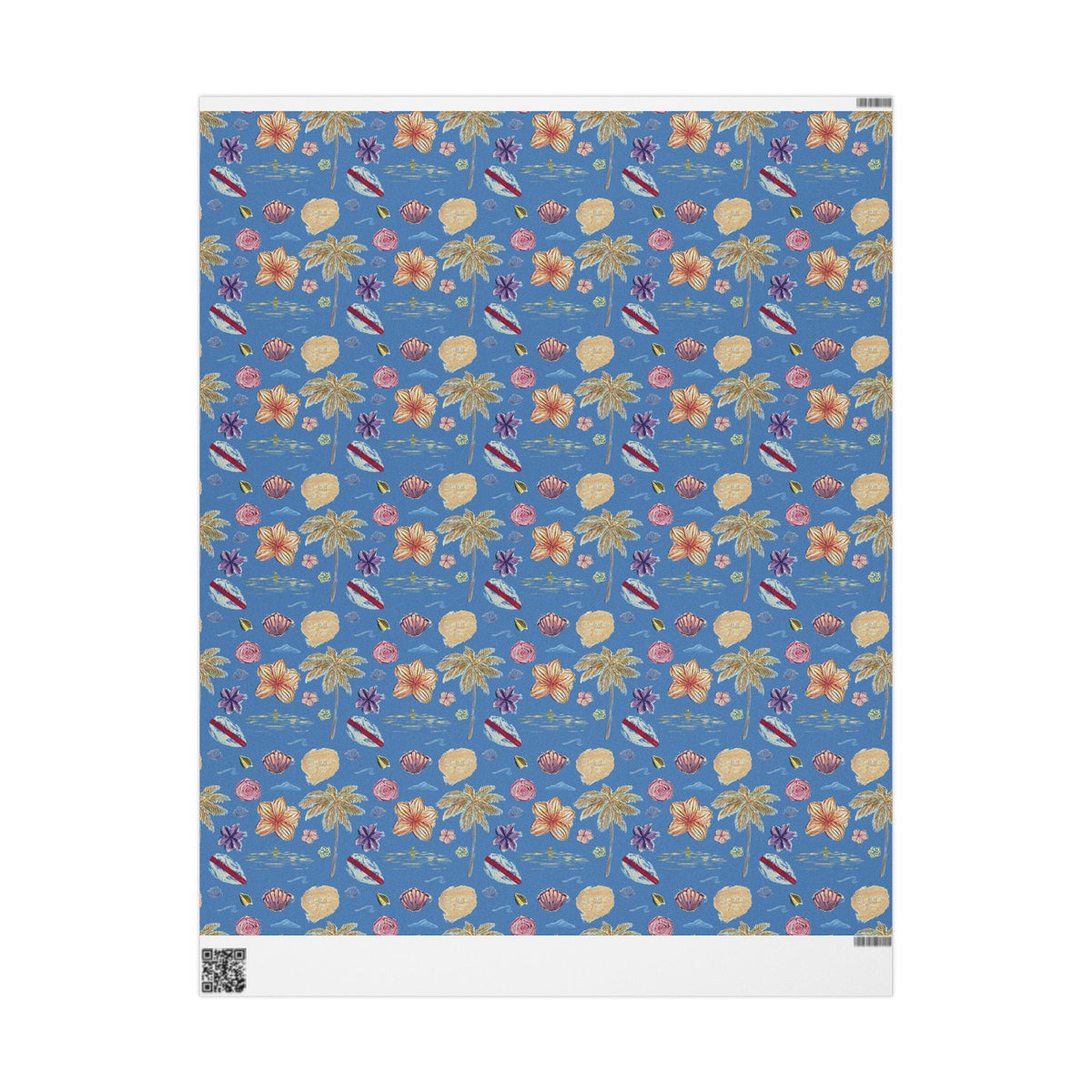 Tropical Floral Blue Gift Wrap, Hand-Painted Flowers & Petals Wrapping Paper