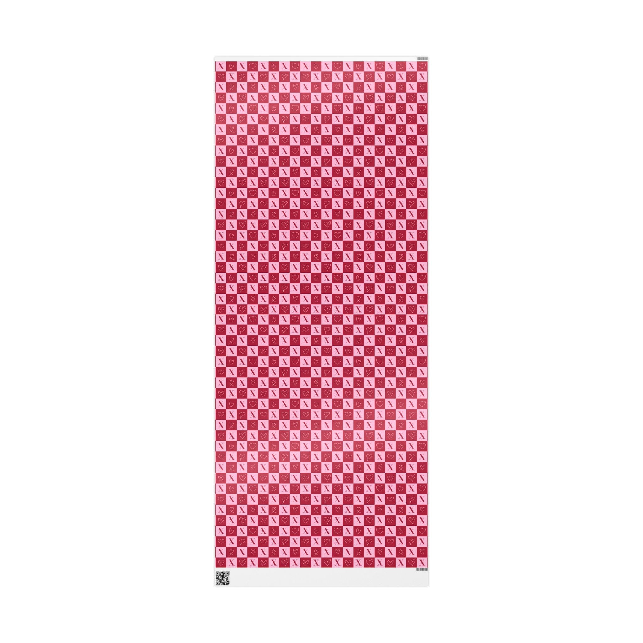 Valentine’s Day Wrapping Paper – Pink Checkerboard Gift Wrap with X and Heart O Pattern, Romantic Modern Design