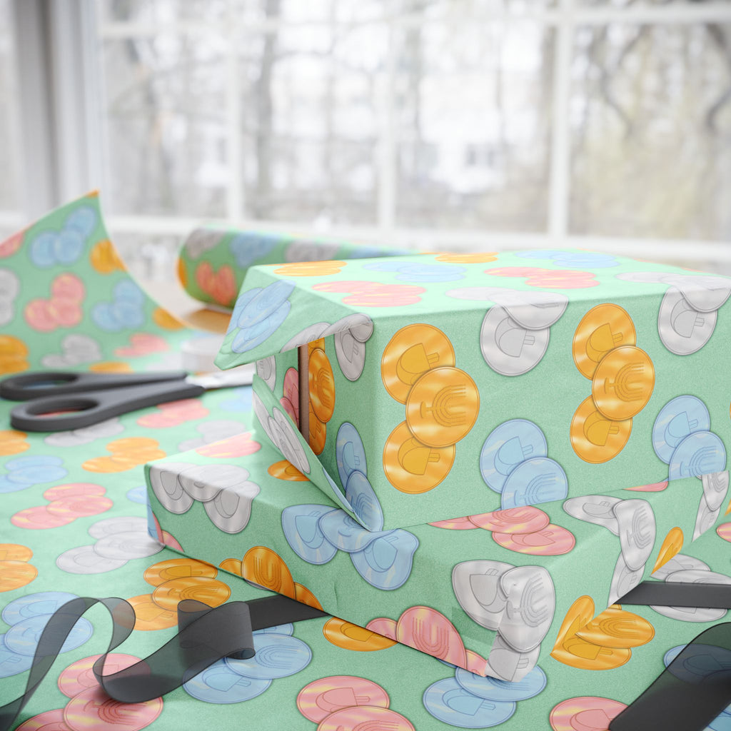 Pastel Green Hanukkah Gelt Pattern Wrapping Paper — Pink and Green Gift Wrap
