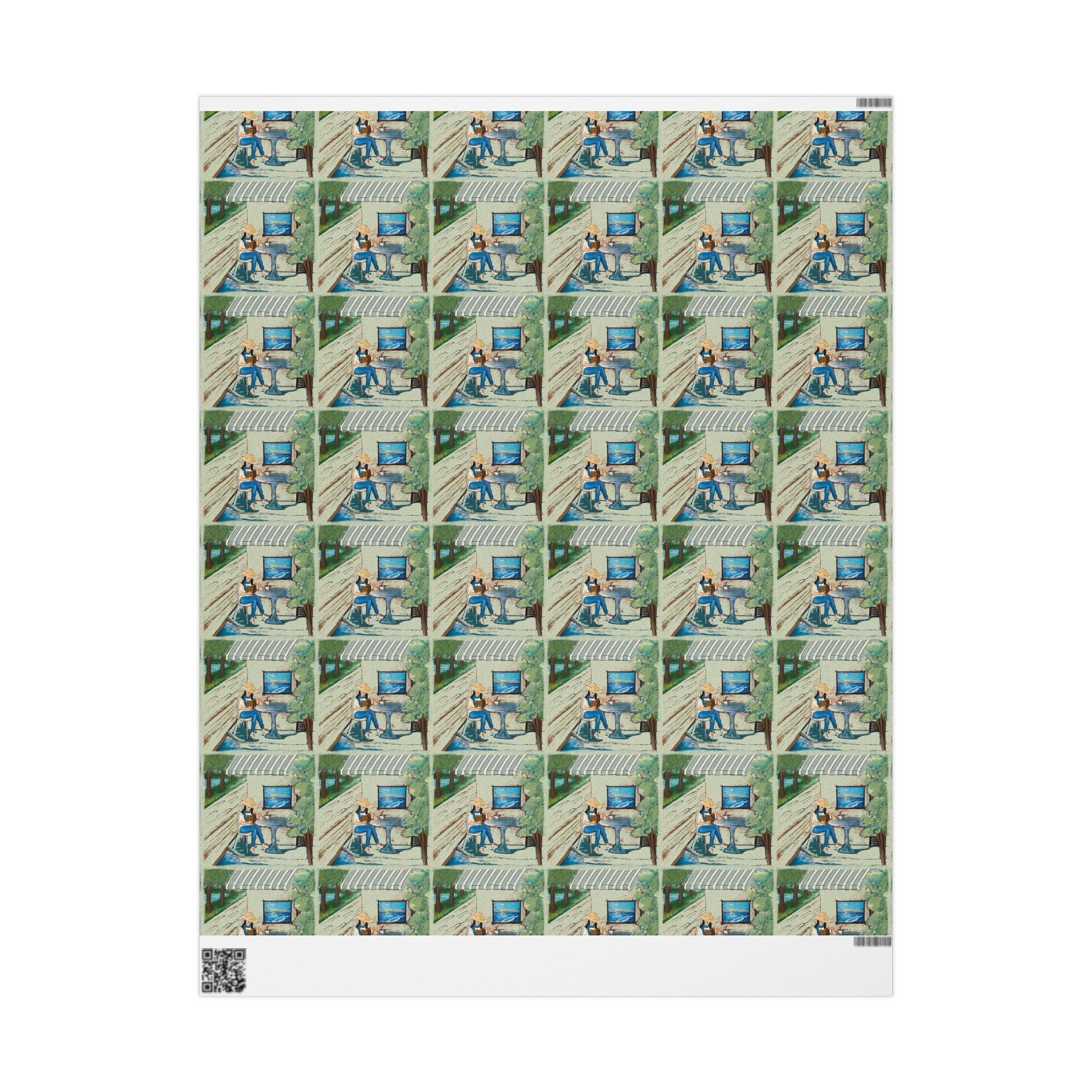 Countryside Cafe Wrapping Paper — Coastal Porch Pattern Gift Wrap (Beach House, Vacation Theme)