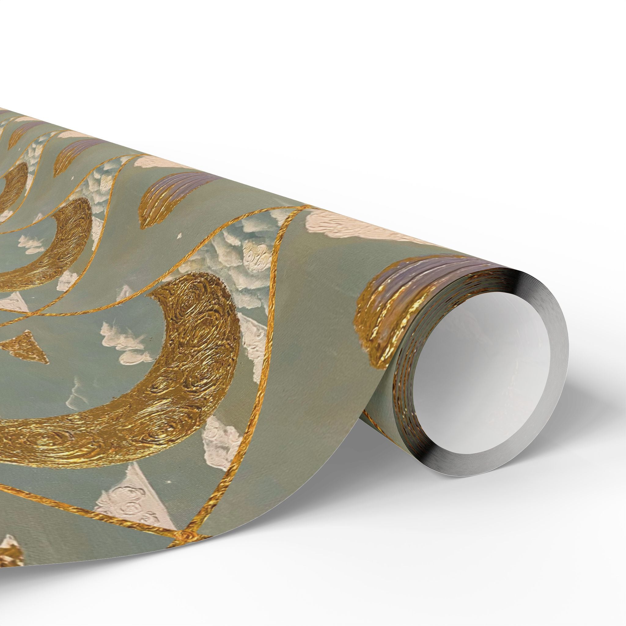 Gold Crescent Moon with Hot Air Balloon Decorative Wrapping Paper Roll — Elegant Metallic Gift Wrap for Showers & Holidays