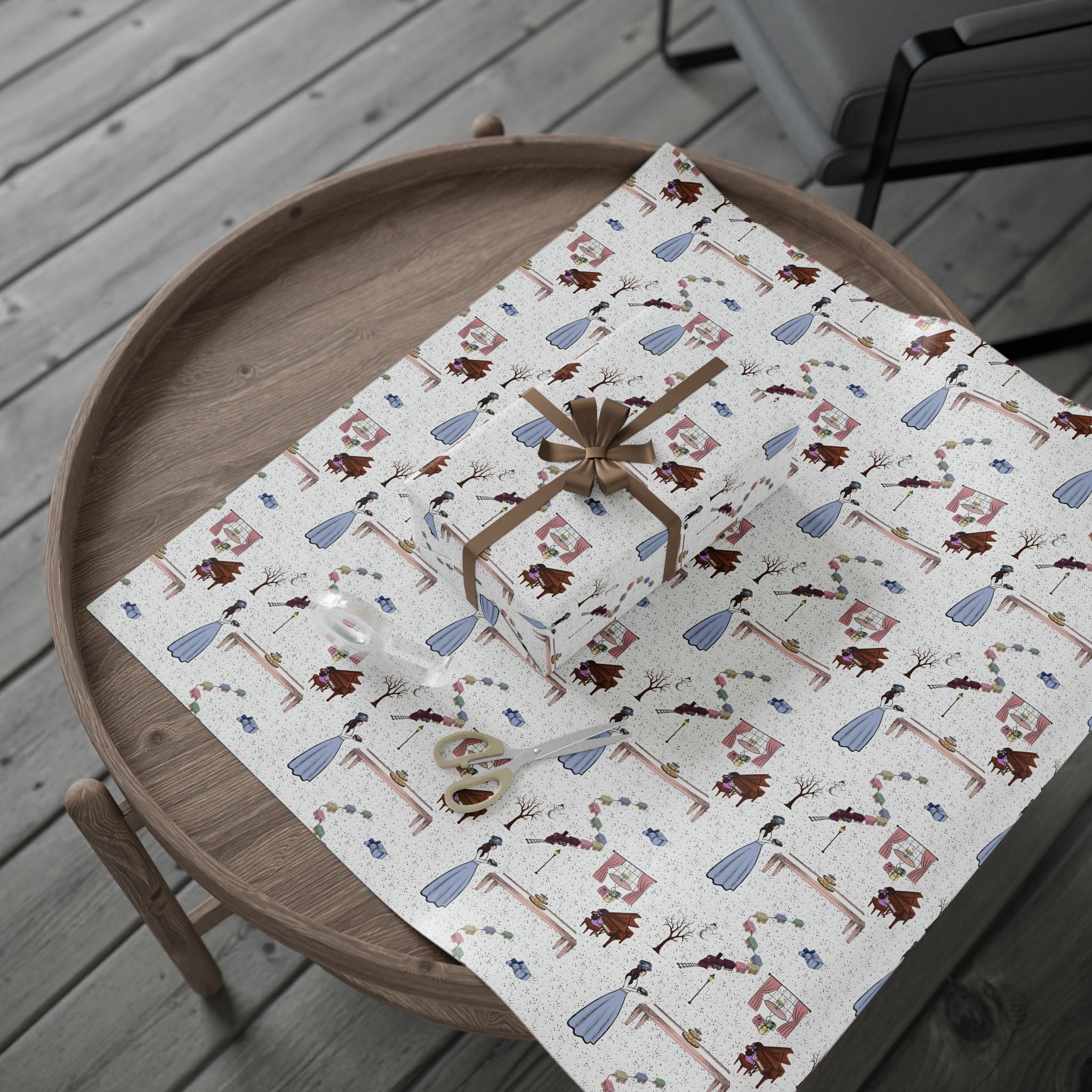Hanukkah Wrapping Paper – Whimsical Family Scene Gift Wrap “Awaiting Guests”