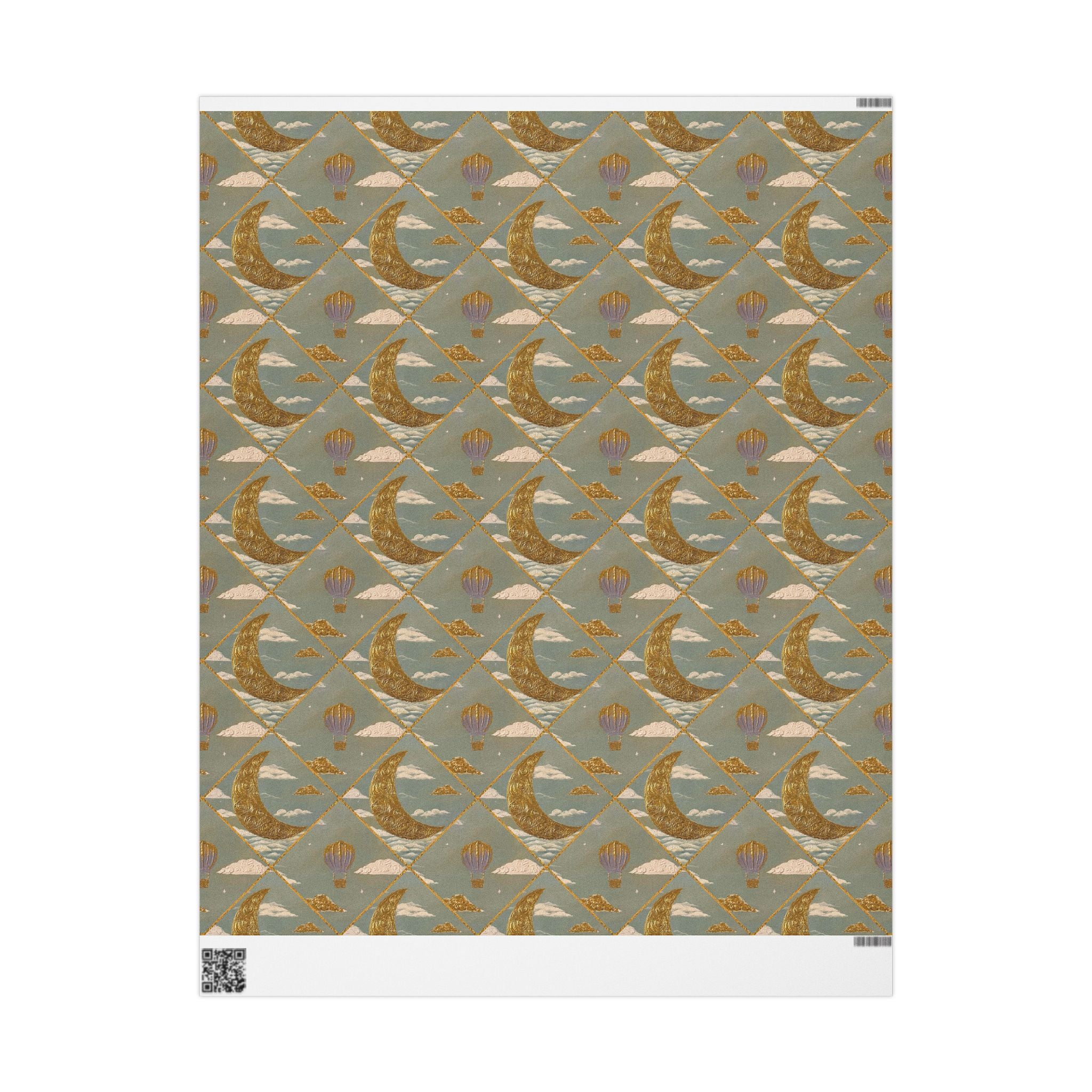 Gold Crescent Moon with Hot Air Balloon Decorative Wrapping Paper Roll — Elegant Metallic Gift Wrap for Showers & Holidays