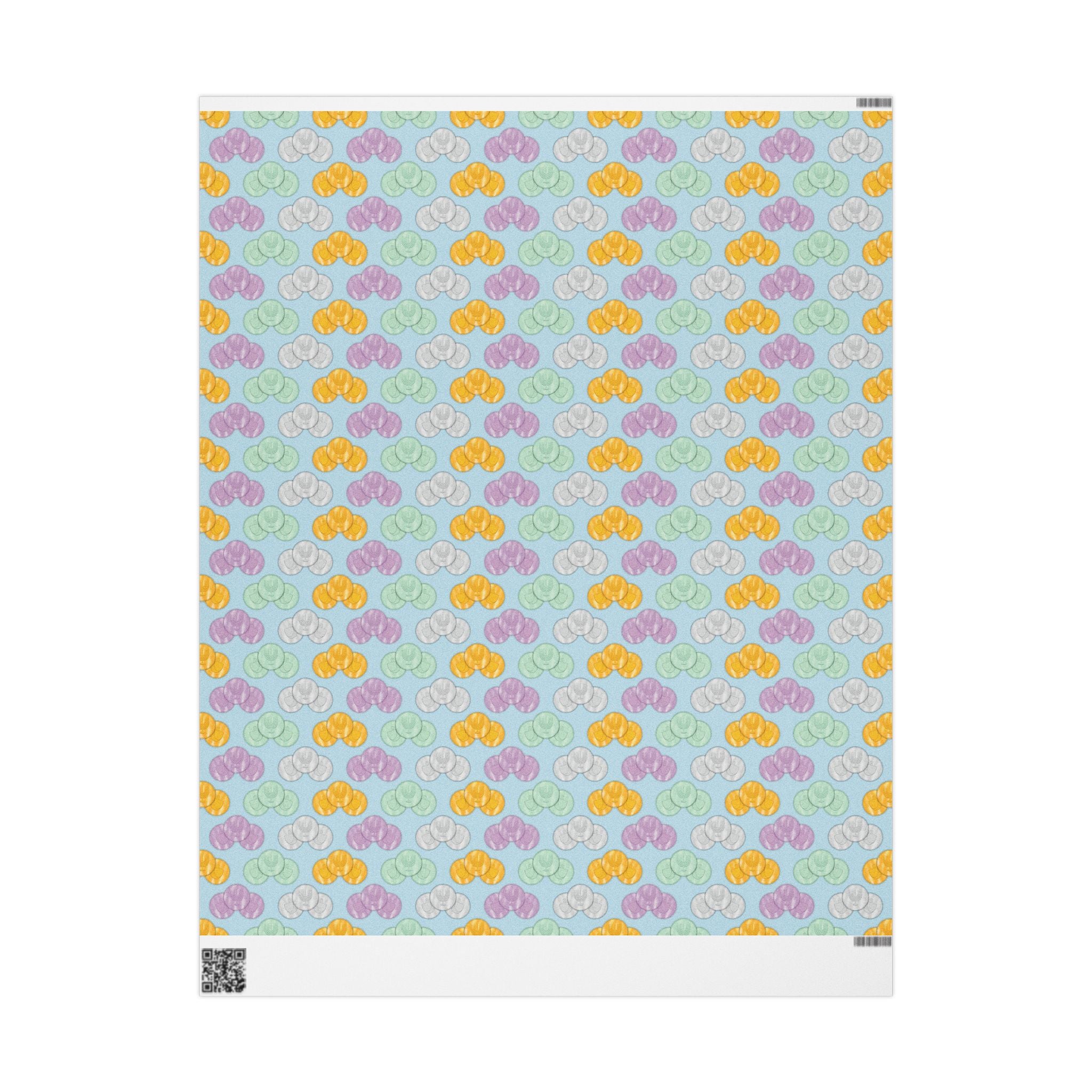 Pastel Blue Hanukkah Gelt Wrapping Paper, Menorah & Dreidel Design
