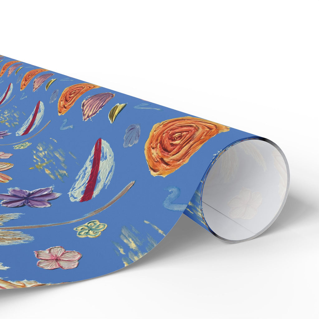Tropical Floral Blue Gift Wrap — Hand-Painted Flowers & Petals Wrapping Paper