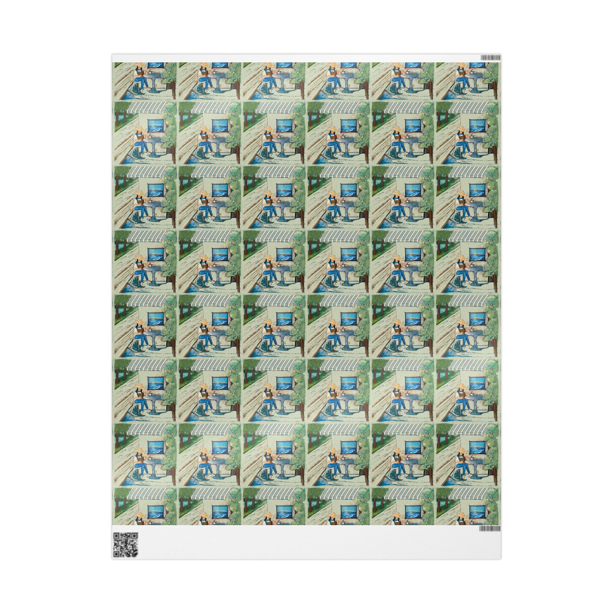 Countryside Cafe Wrapping Paper — Coastal Porch Pattern Gift Wrap (Beach House, Vacation Theme)