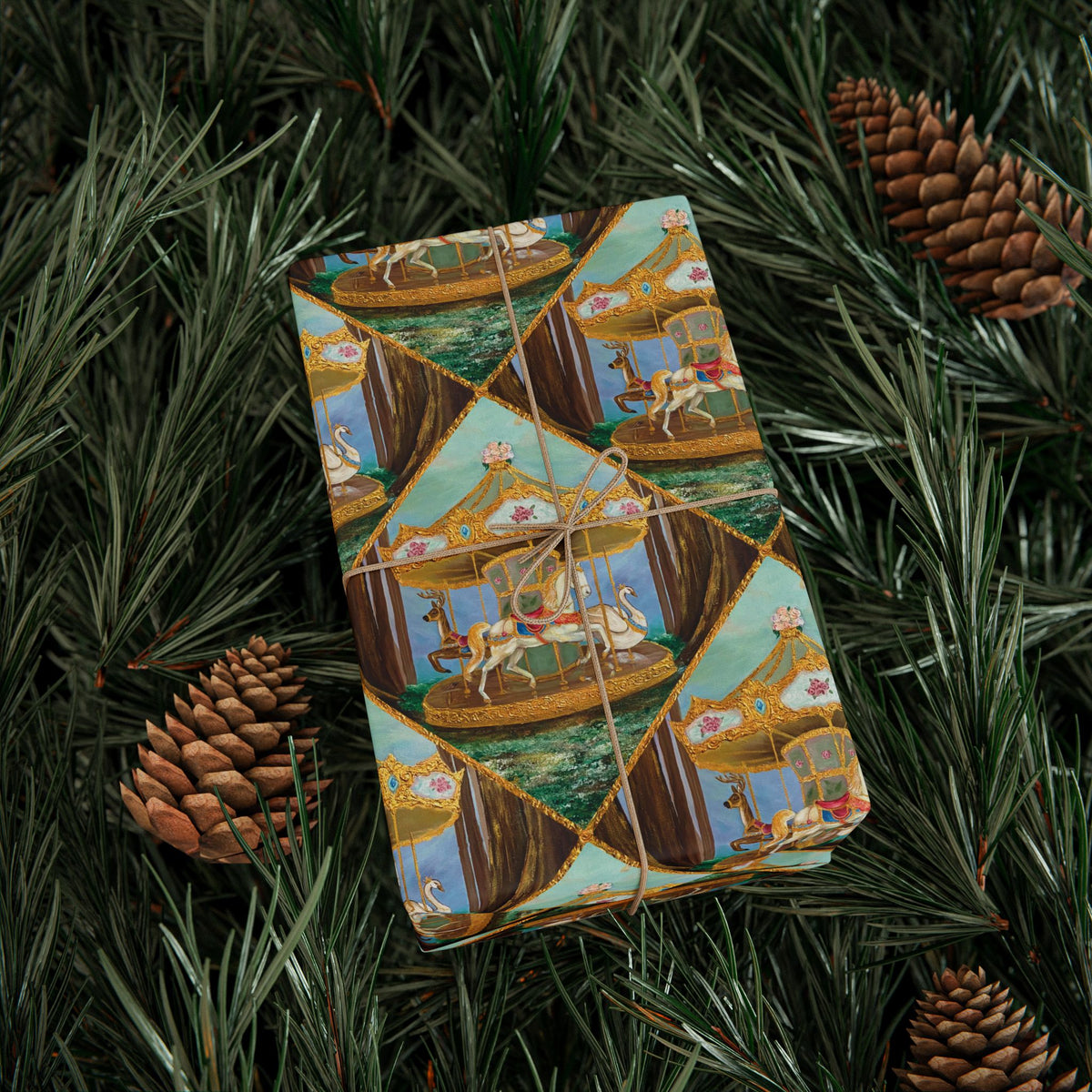 Victorian Carousel Gift Wrap, Painted Vintage Carousel Patterned Wrapping Paper