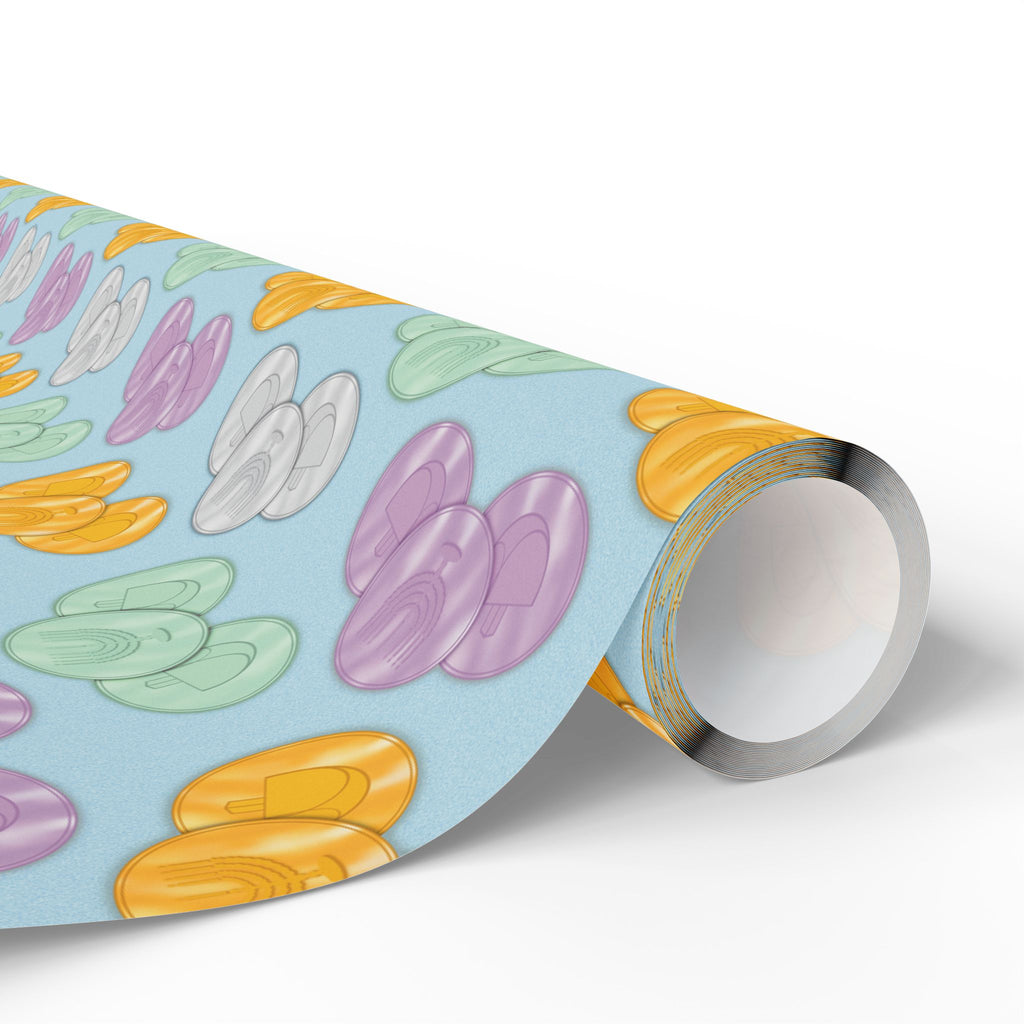 Pastel Blue Hanukkah Gelt Wrapping Paper, Menorah & Dreidel Design