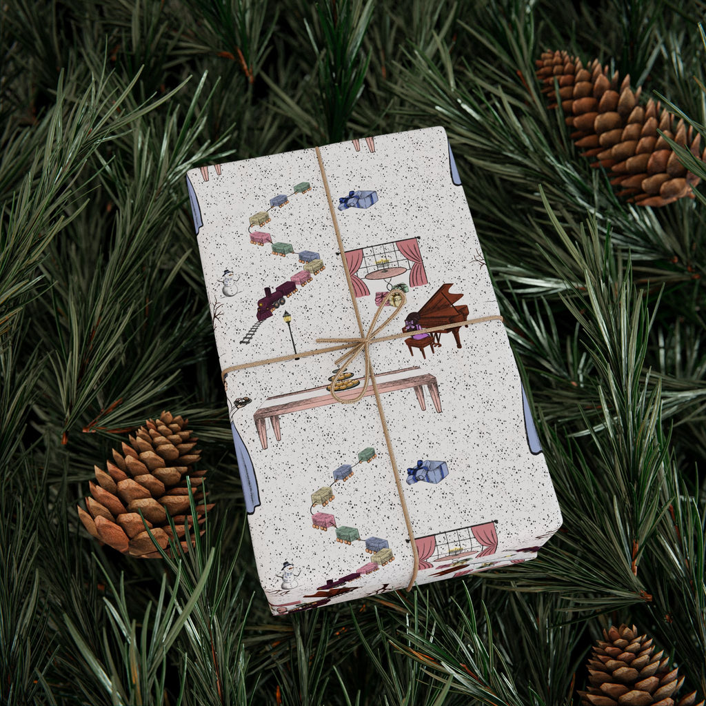 Awaiting Guests, Hanukkah Wrapping Paper Whimsical Family Scene, Colorful Gift Wrap