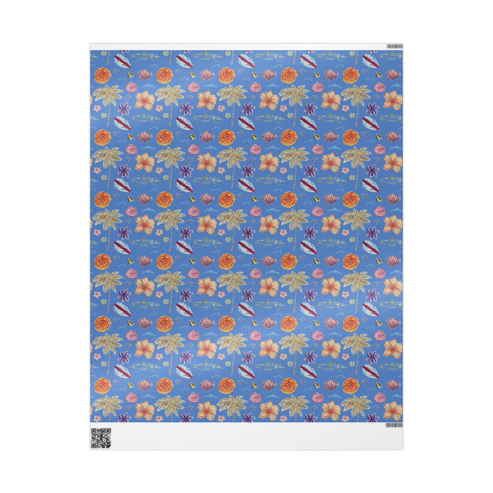 Tropical Floral Blue Gift Wrap — Hand-Painted Flowers & Petals Wrapping Paper