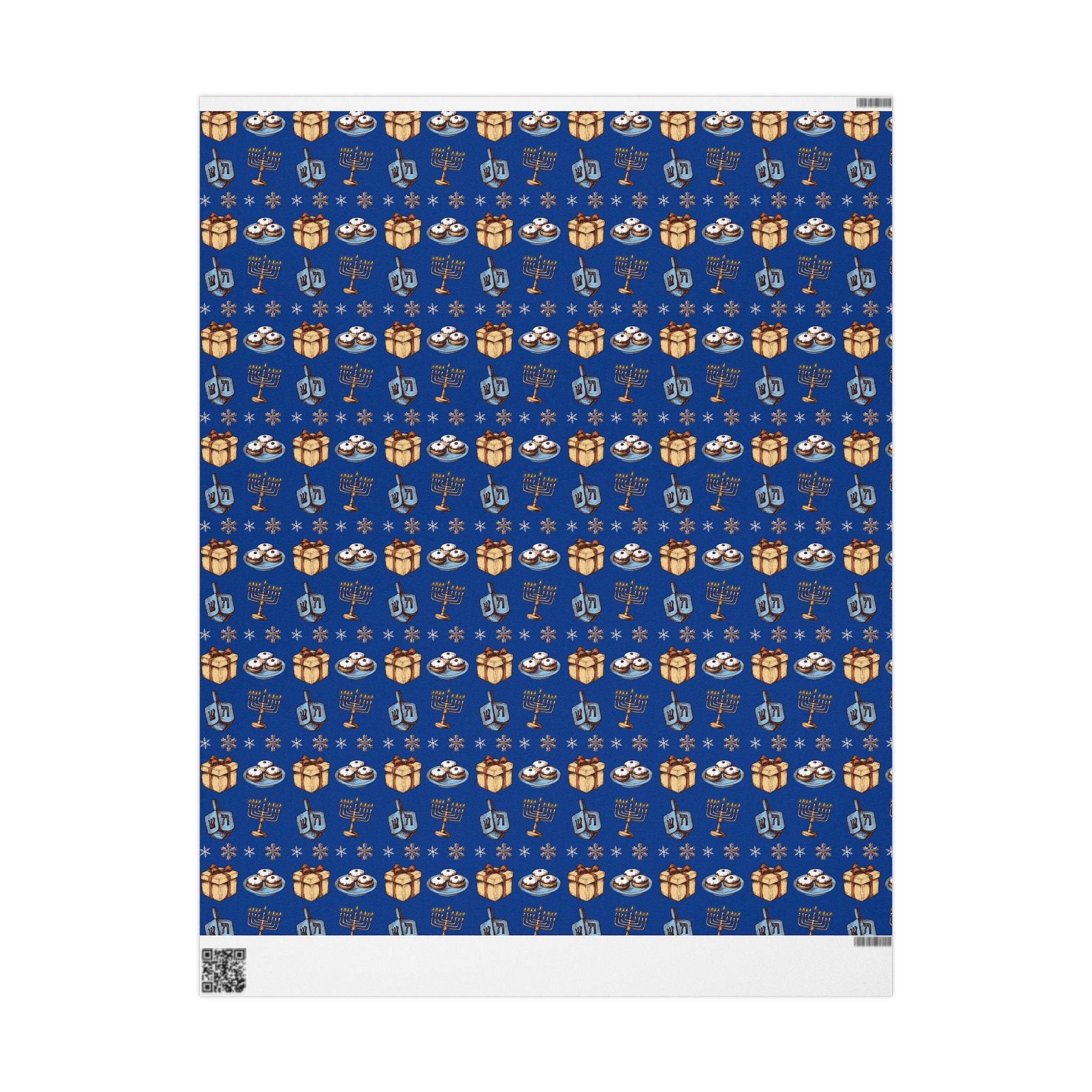 Hanukkah Dreidel and Menorah Pattern Wrapping Paper | Blue Holiday Wrap