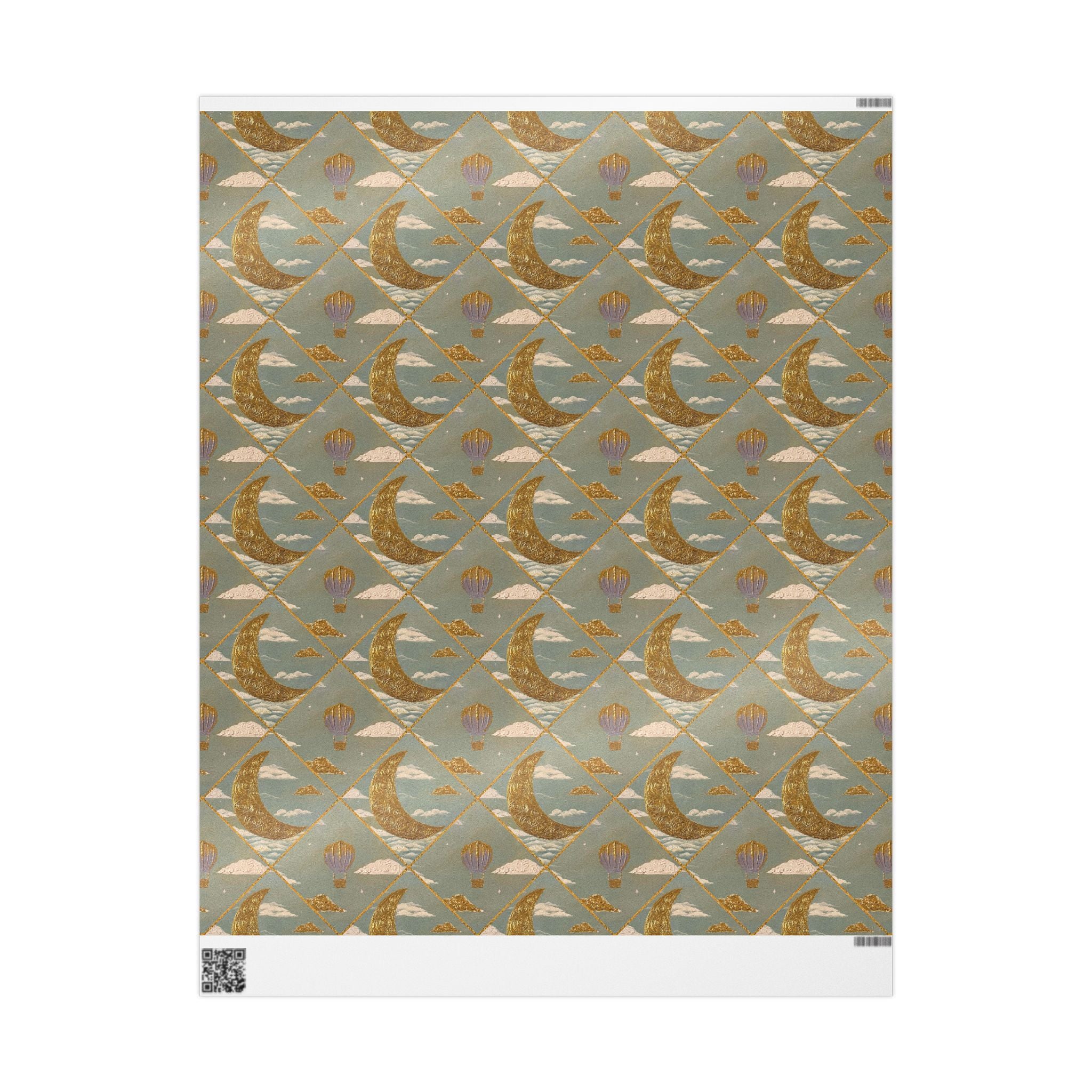 Gold Crescent Moon with Hot Air Balloon Decorative Wrapping Paper Roll — Elegant Metallic Gift Wrap for Showers & Holidays