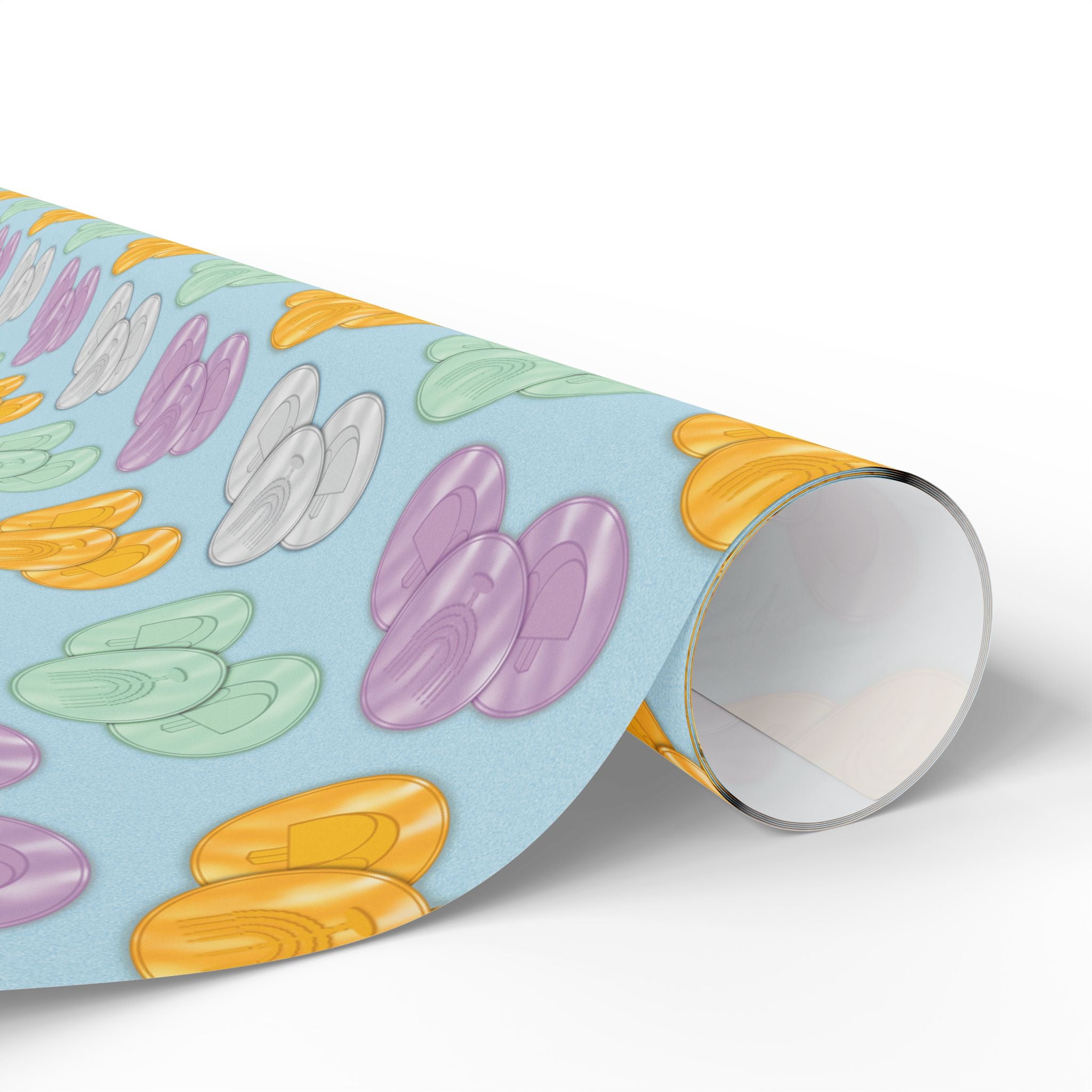 Pastel Blue Hanukkah Gelt Wrapping Paper, Menorah & Dreidel Design