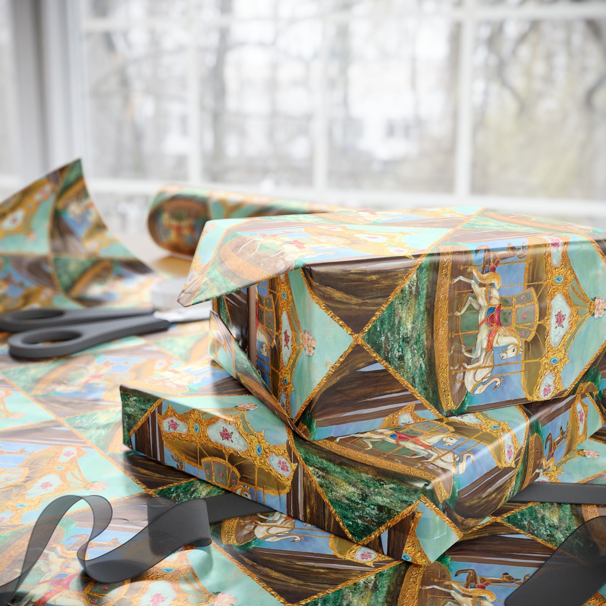 Victorian Carousel Gift Wrap — Vintage Merry-Go-Round Patterned Wrapping Paper