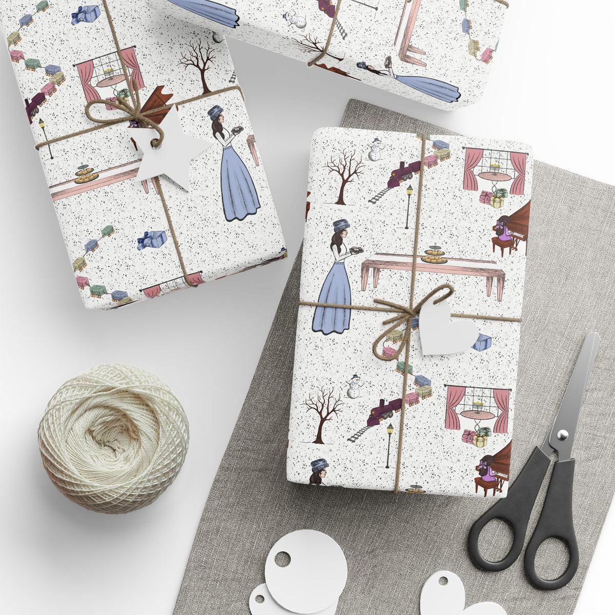 Awaiting Guests, Hanukkah Wrapping Paper Whimsical Family Scene, Colorful Gift Wrap