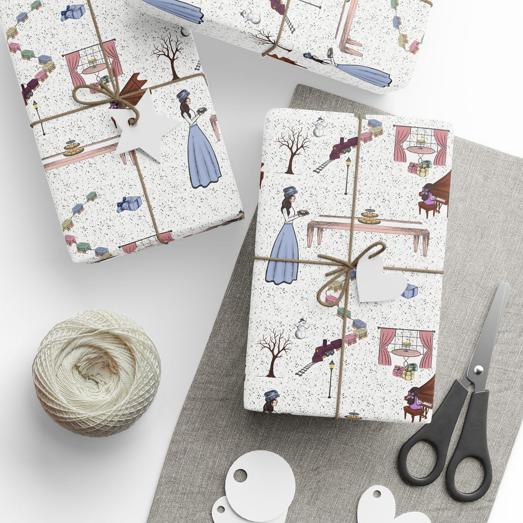 Awaiting Guests, Hanukkah Wrapping Paper Whimsical Family Scene, Colorful Gift Wrap