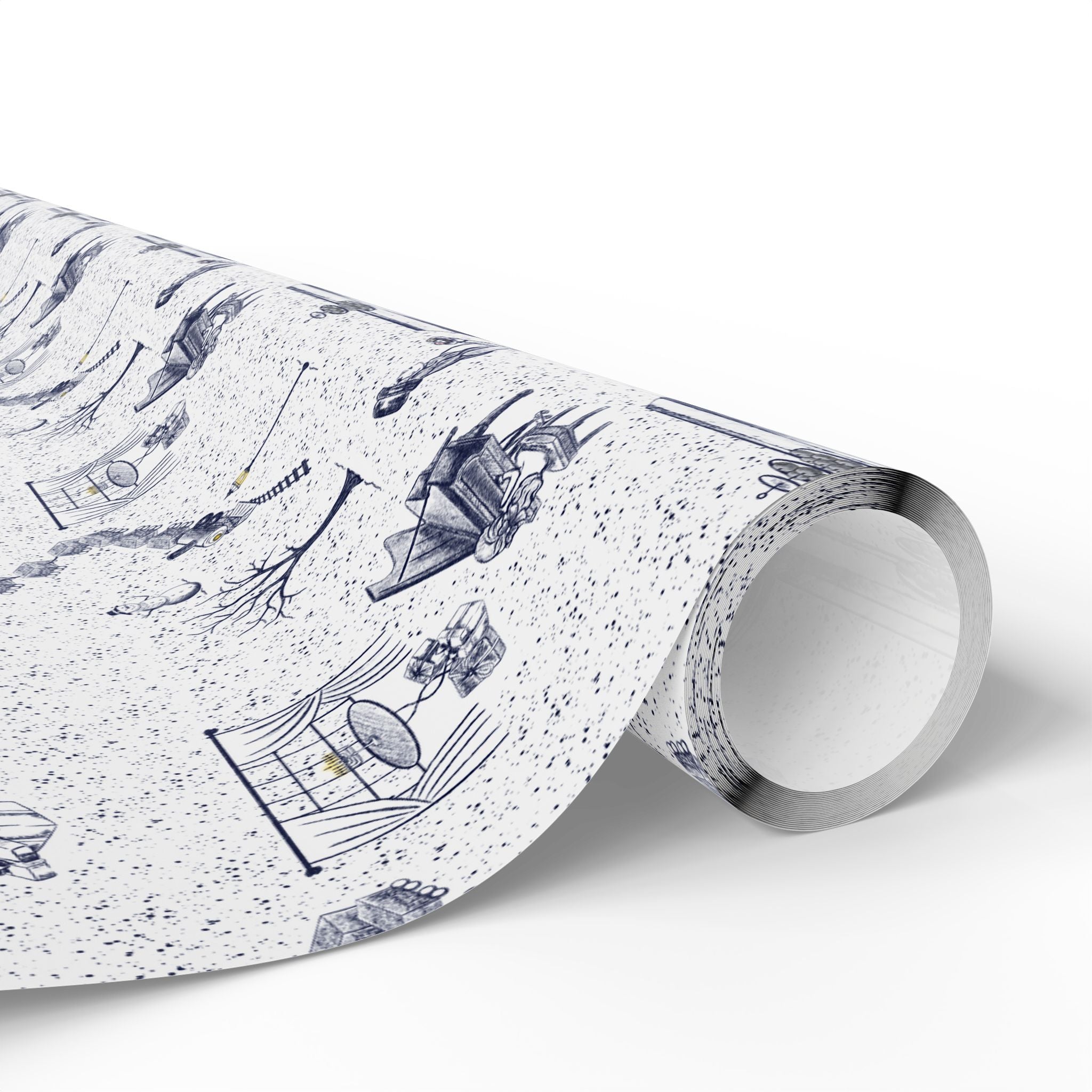 Hanukkah Vintage Blue Toile Wrapping Paper — Winter Wonderland Menorah & Gift Boxes