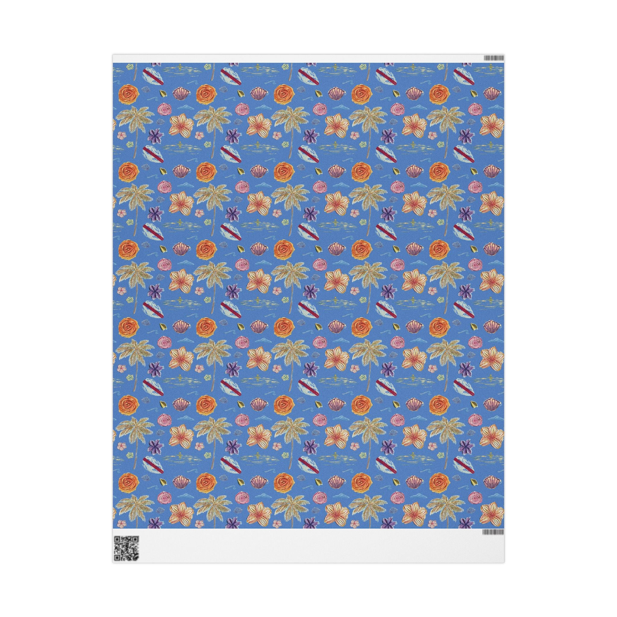 Tropical Floral Blue Gift Wrap — Hand-Painted Flowers & Petals Wrapping Paper