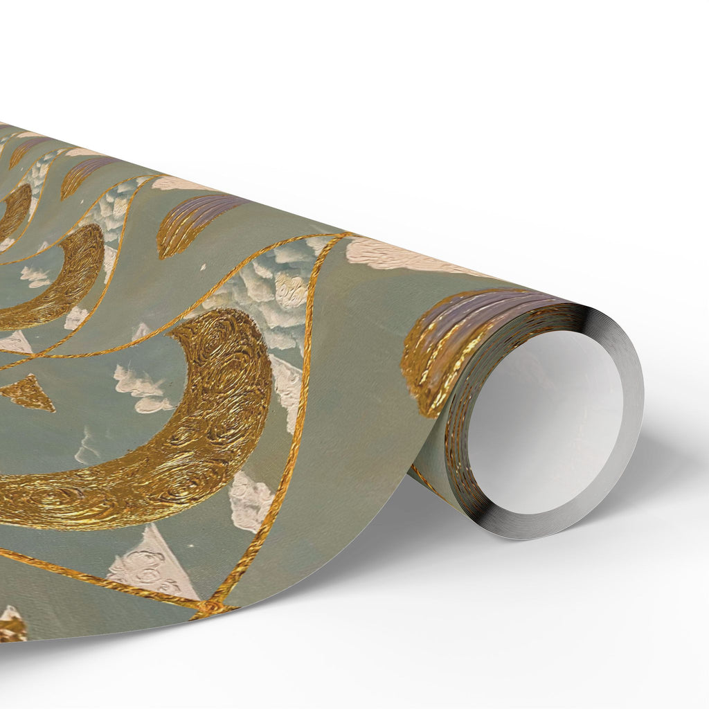 Gold Crescent Moon with Hot Air Balloon Decorative Wrapping Paper Roll, Elegant Gold Foil Gift Wrap for Showers & Holidays