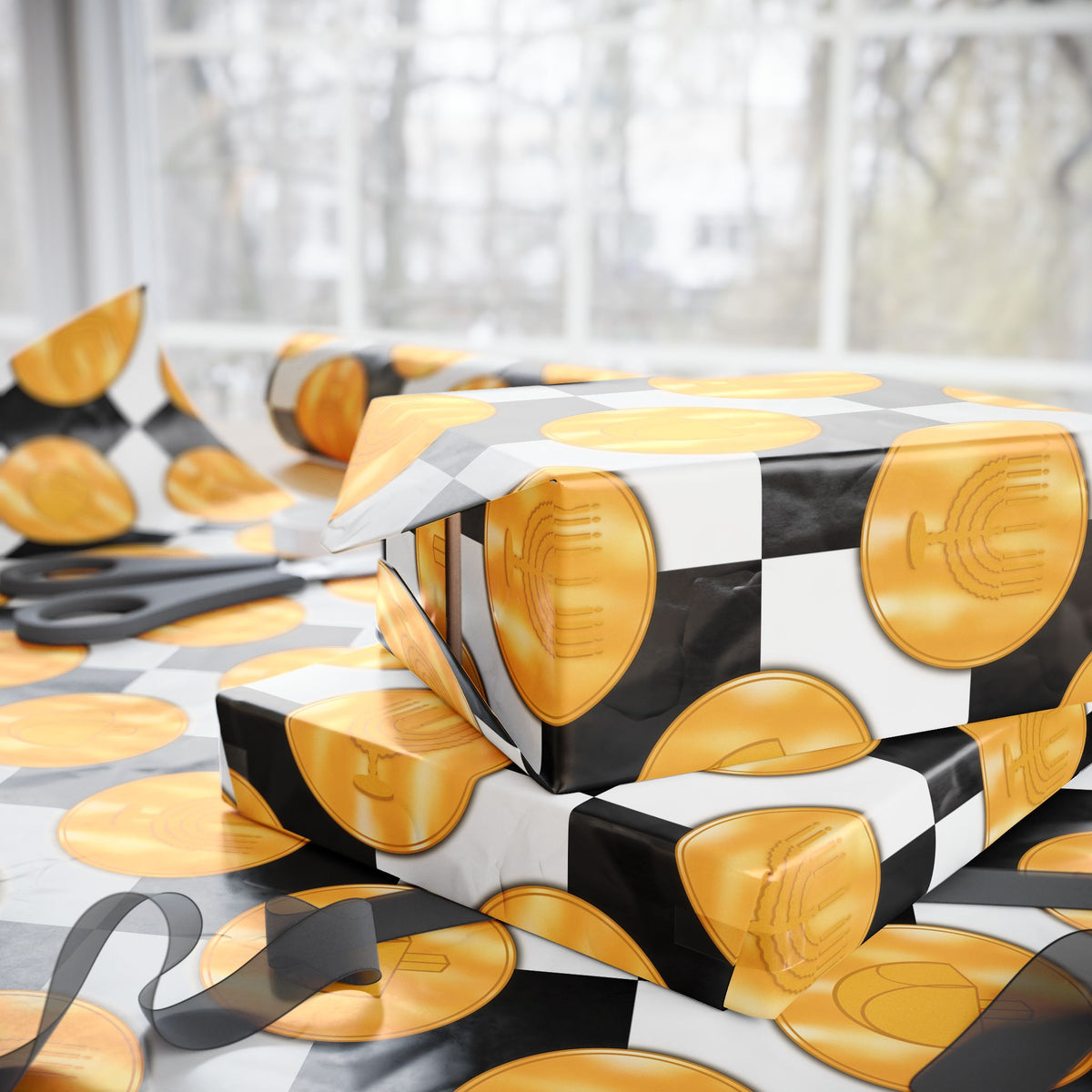 Gelt on the Kitchen Floor | Hanukkah Wrapping Paper