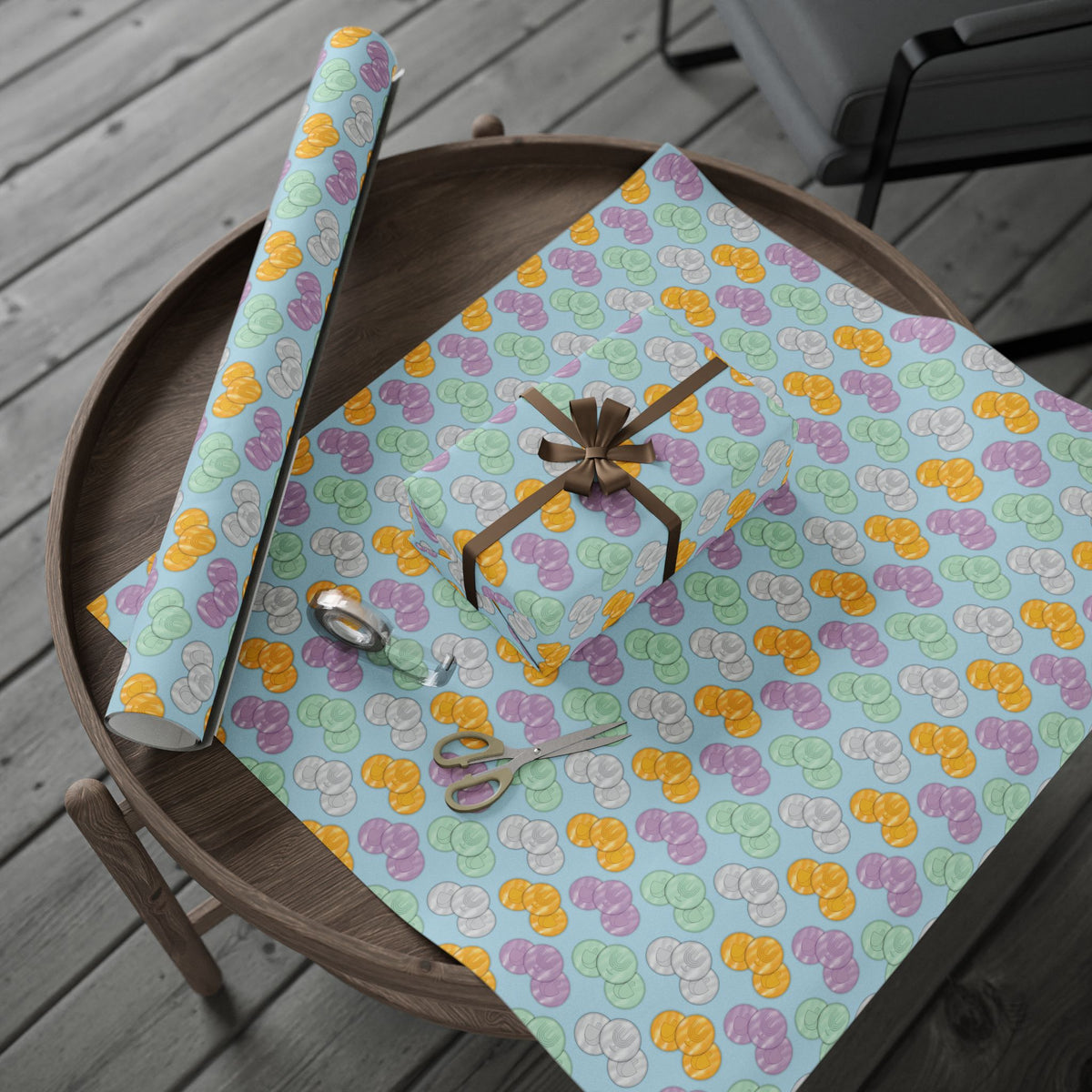 Pastel Blue Hanukkah Gelt Wrapping Paper - Blue and Purple Menorah & Dreidel Design Gift Wrap
