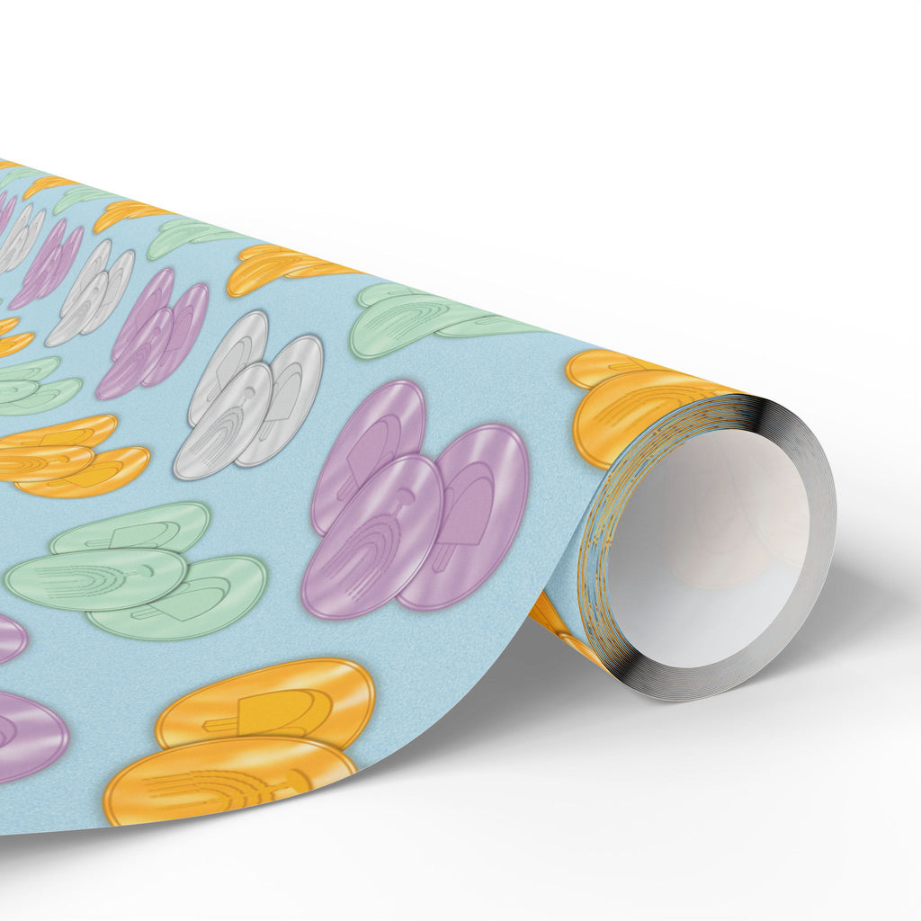 Pastel Blue Hanukkah Gelt Wrapping Paper, Menorah & Dreidel Design