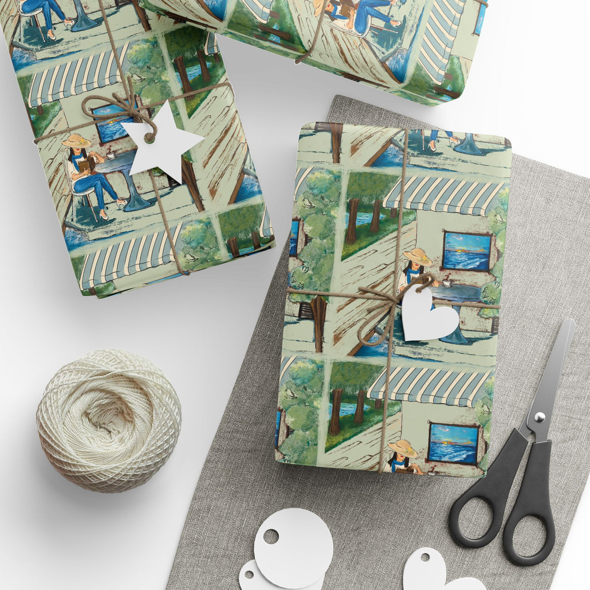 Countryside Cafe Wrapping Paper — Coastal Porch Pattern Gift Wrap (Beach House, Vacation Theme)