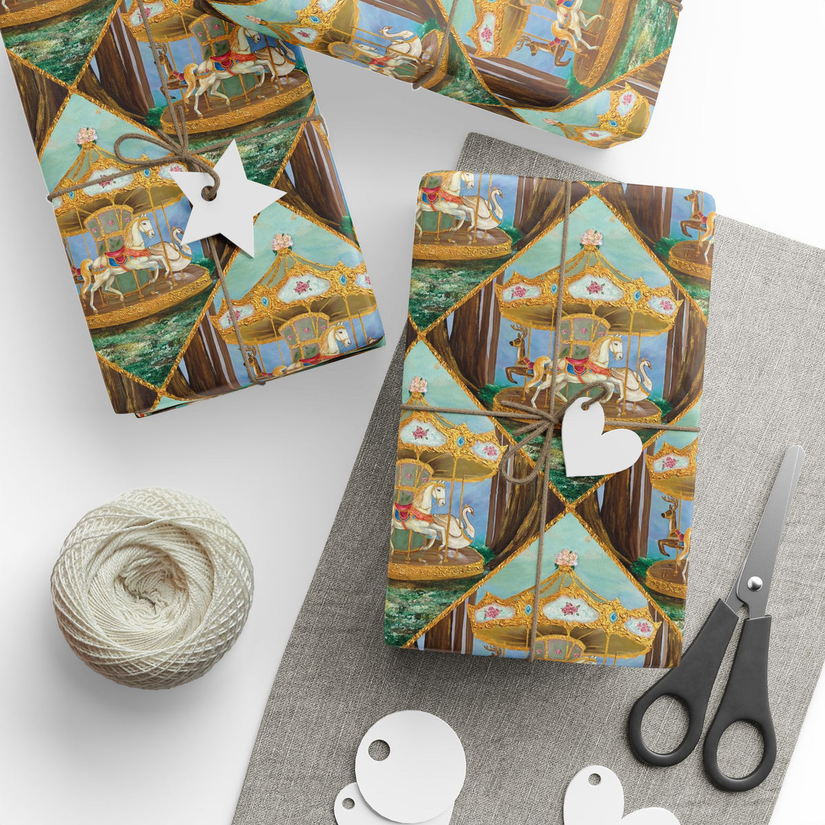 Victorian Carousel Gift Wrap, Painted Vintage Carousel Patterned Wrapping Paper