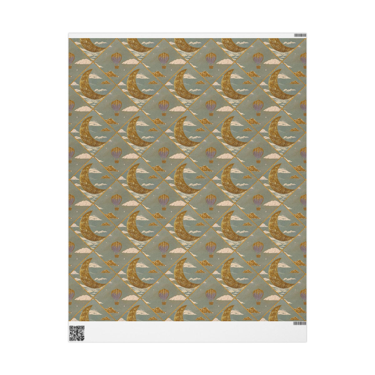 Gold Crescent Moon with Hot Air Balloon Decorative Wrapping Paper Roll, Elegant Gold Foil Gift Wrap for Showers & Holidays