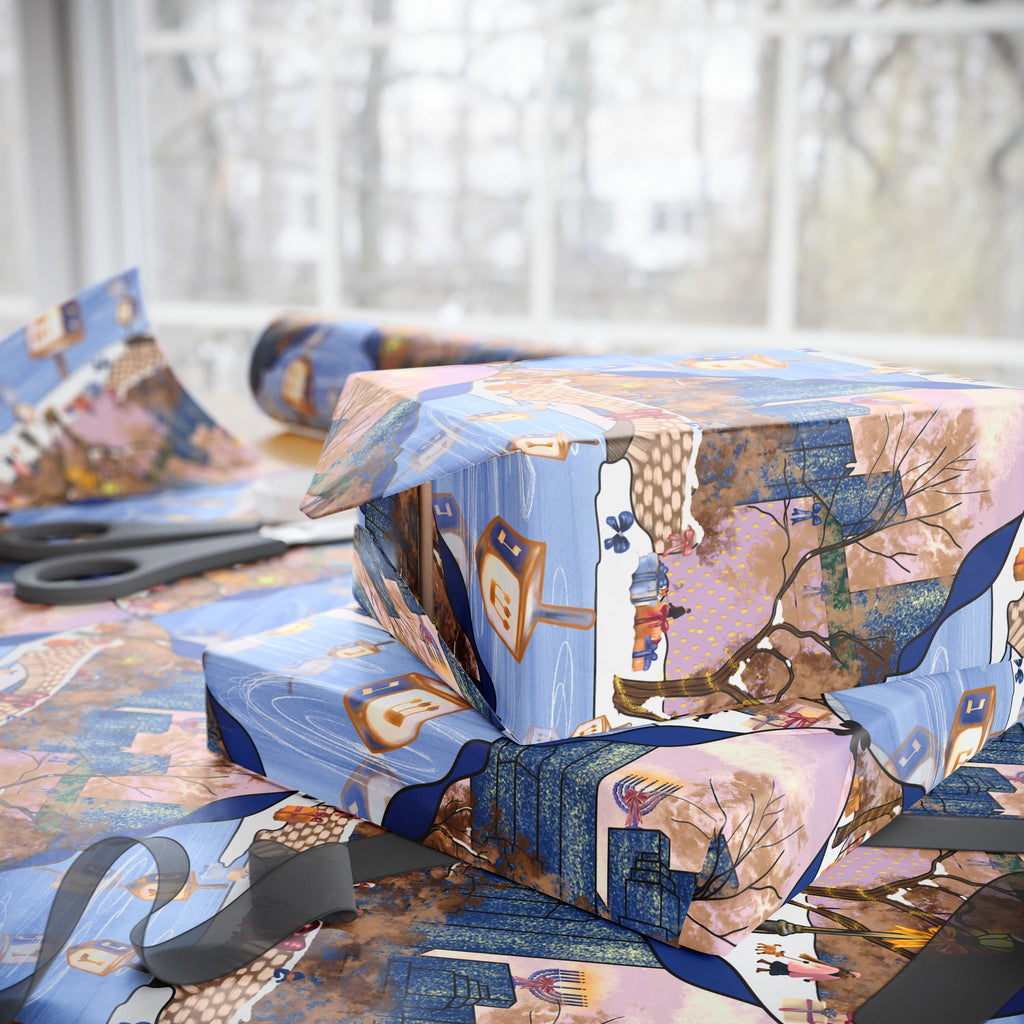 Dreidels on Ice | Hanukkah in New York Wrapping Paper
