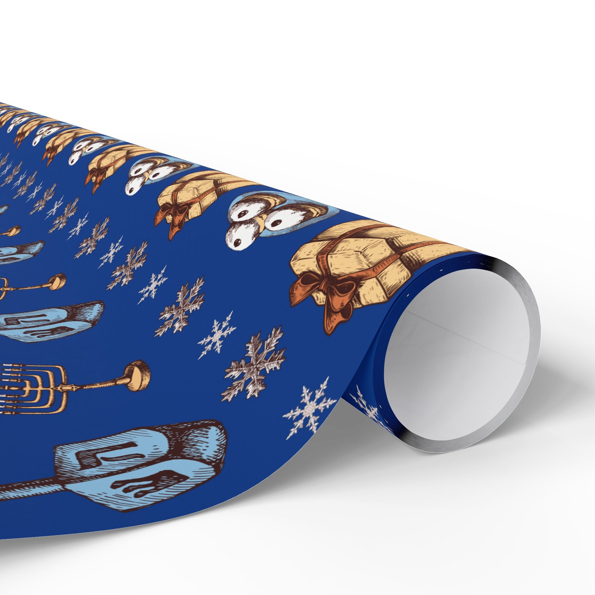Hanukkah Dreidel and Menorah Pattern Wrapping Paper | Blue Holiday Wrap