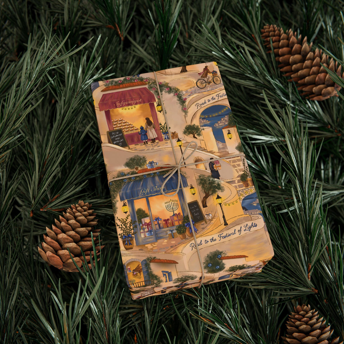 Hanukkah in Italy | Storytelling Hanukkah Wrapping Paper