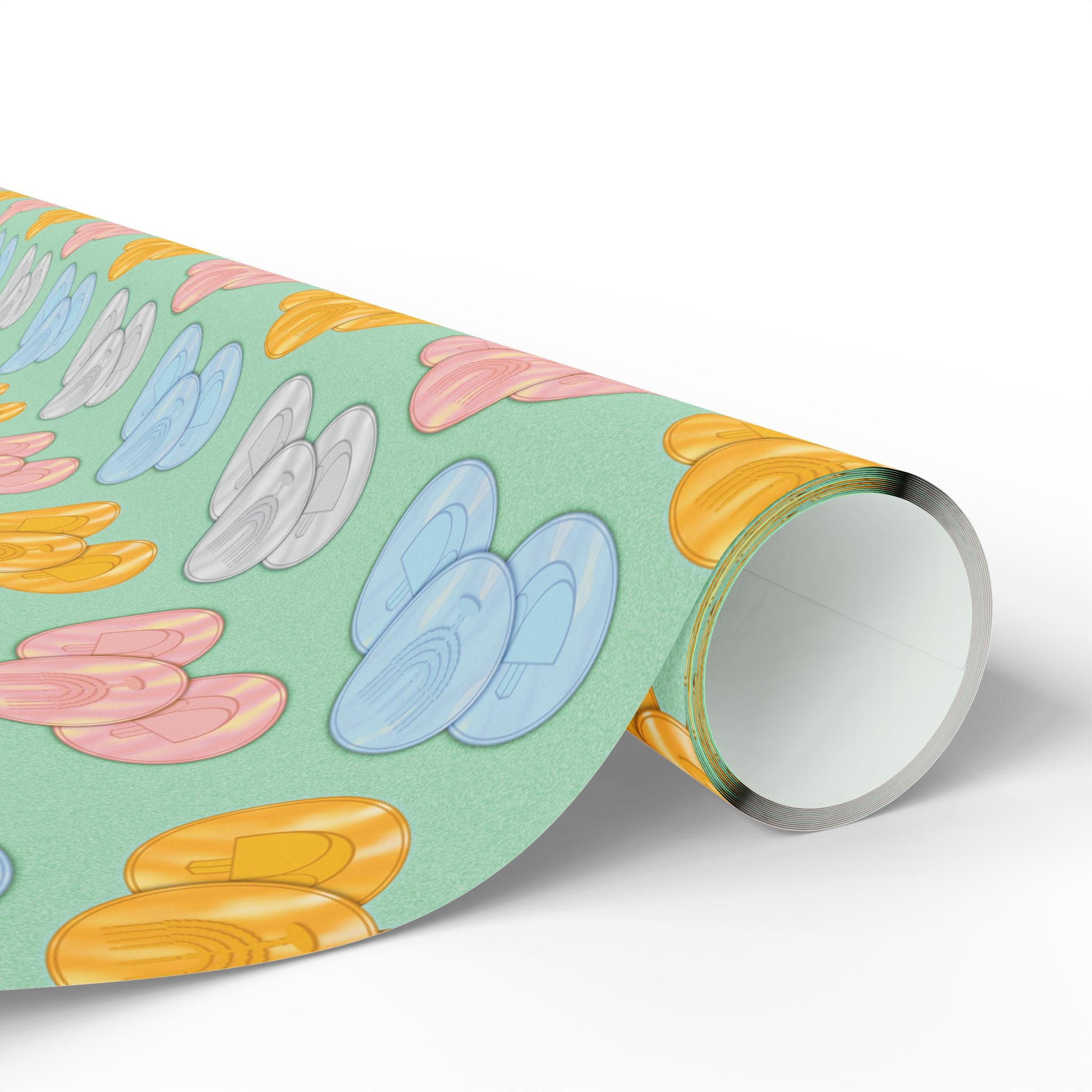 Pastel Green Hanukkah Gelt Pattern Wrapping Paper Roll — Pink and Green Gift Wrap