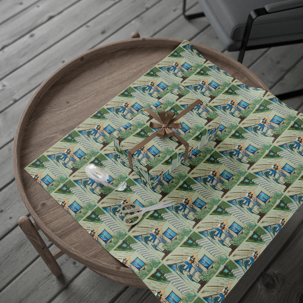 Countryside Cafe Wrapping Paper — Coastal Porch Pattern Gift Wrap (Beach House, Vacation Theme)
