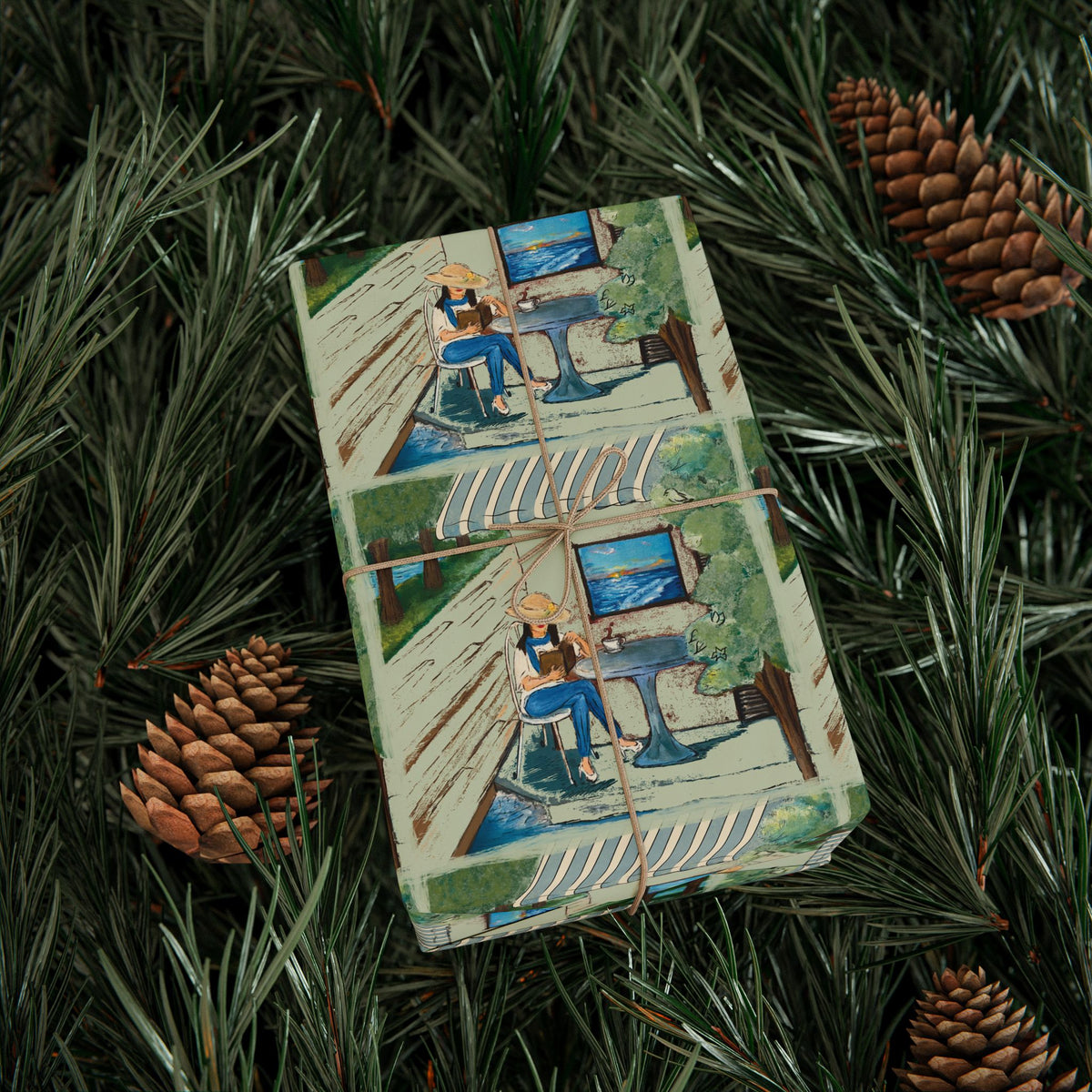 Countryside Cafe Wrapping Paper — Coastal Porch Pattern Gift Wrap (Beach House, Vacation Theme)
