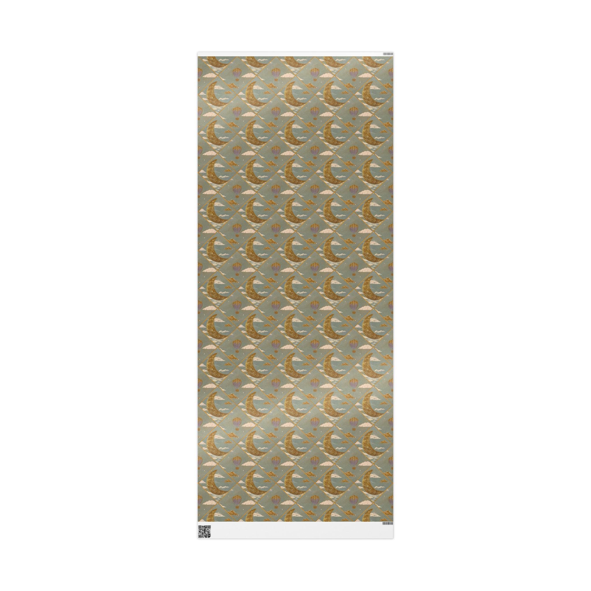 Gold Crescent Moon with Hot Air Balloon Decorative Wrapping Paper Roll — Elegant Metallic Gift Wrap for Showers & Holidays